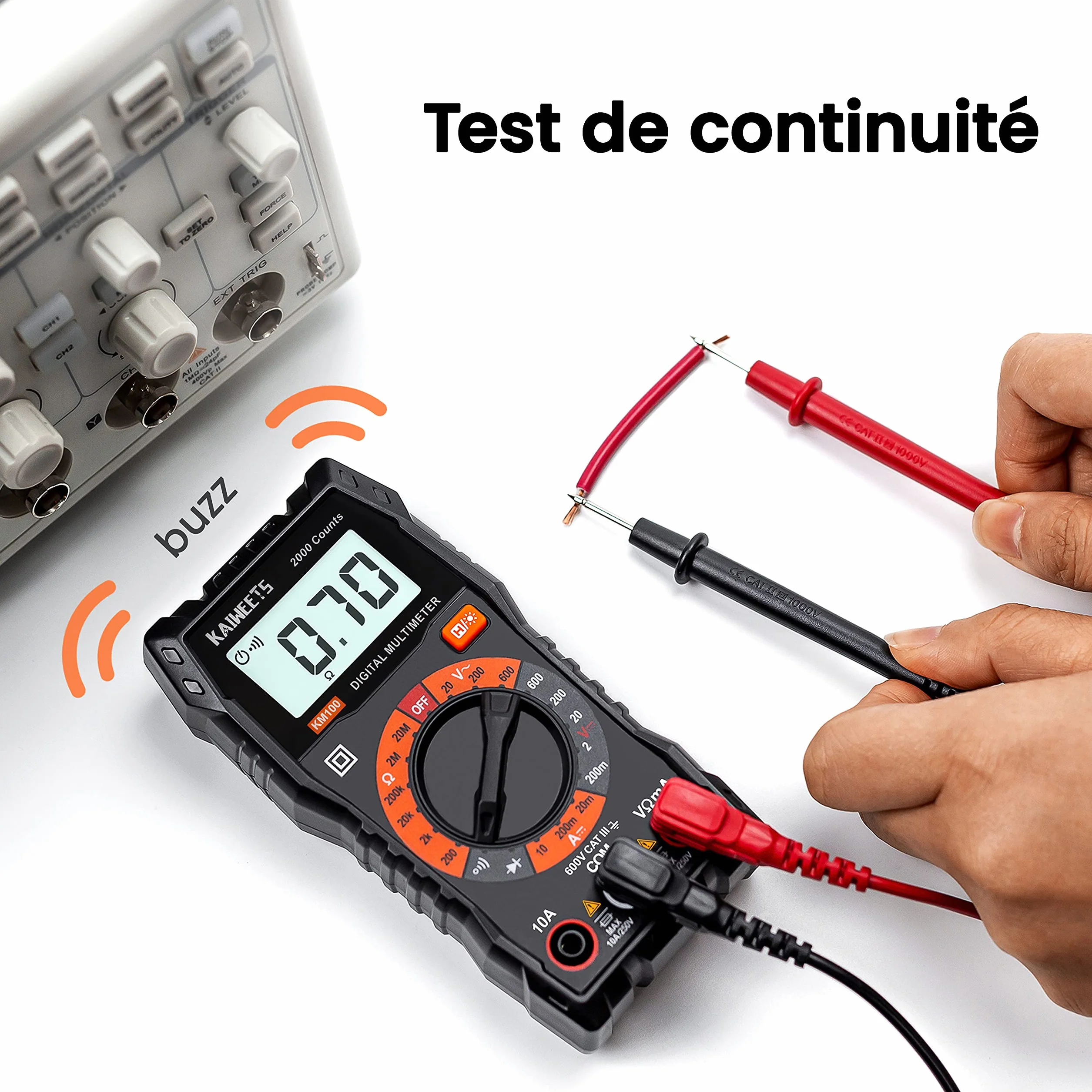 KAIWEETS Multimètre Numérique 2000 Comptes, Testeur Électrique Tension CA/CC Courant CC Résistance Continuité Diode