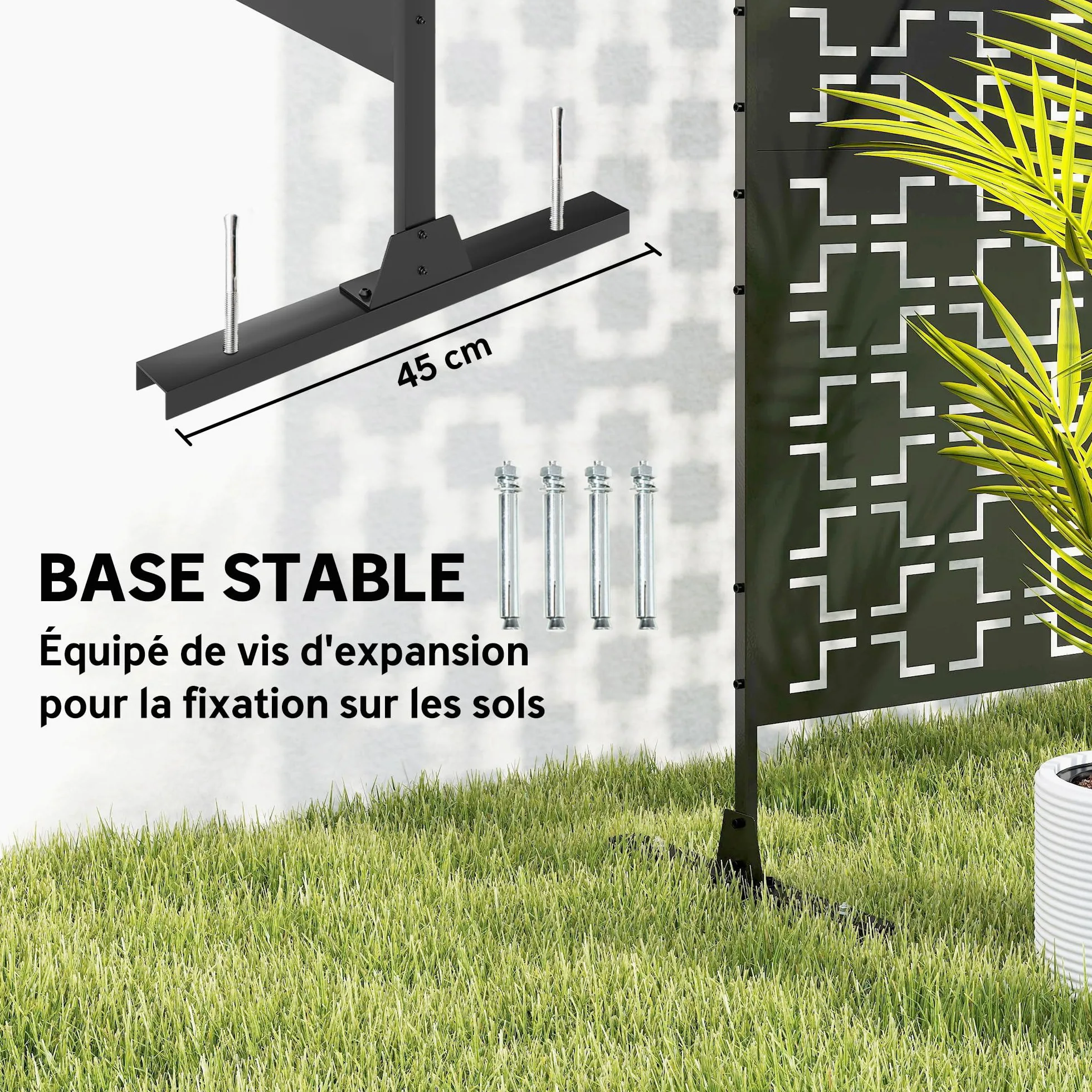Outsunny Panneau Brise Vue décoratif paravent extérieur à Motif ajouré géométrique en métal - 122 x 45 x 198 cm, Noir