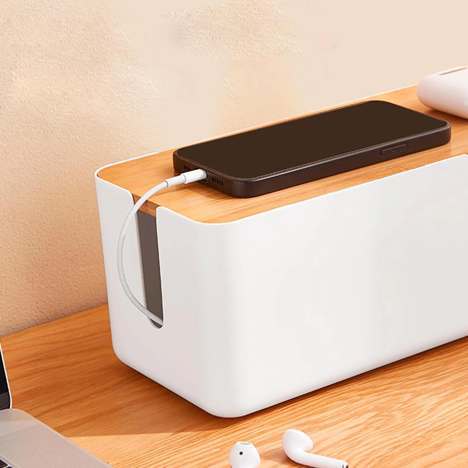 Boîte Range Câbles Grande 30 x 12 x 12 cm Blanc Cache Multiprises et Chargeurs Bureau Maison