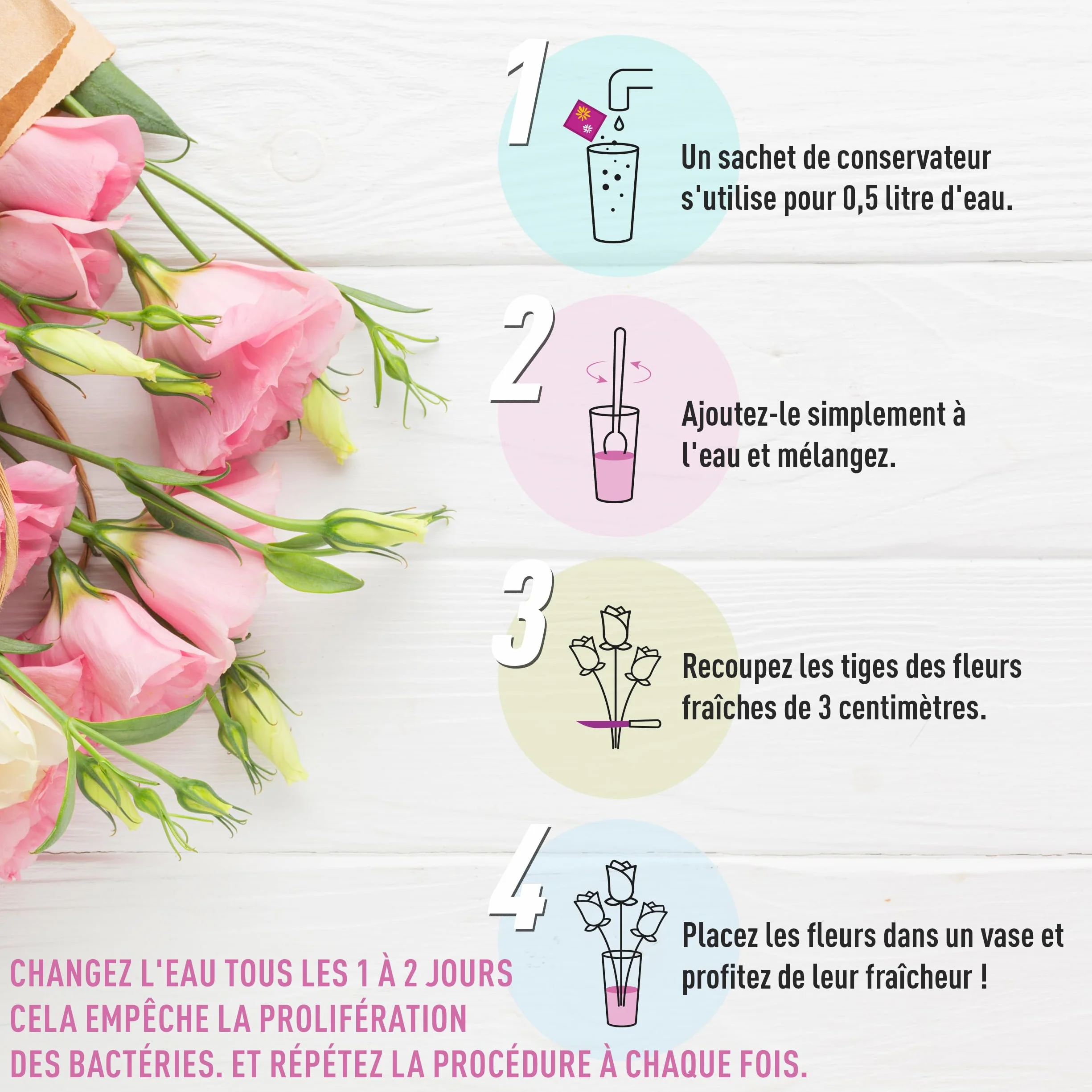 Paquet de 15 conservateurs de fleurs coupées, nutriment pour fleurs coupées fraîches, 15 paquets de conservateur total, 7,5 l de conservateur liquide