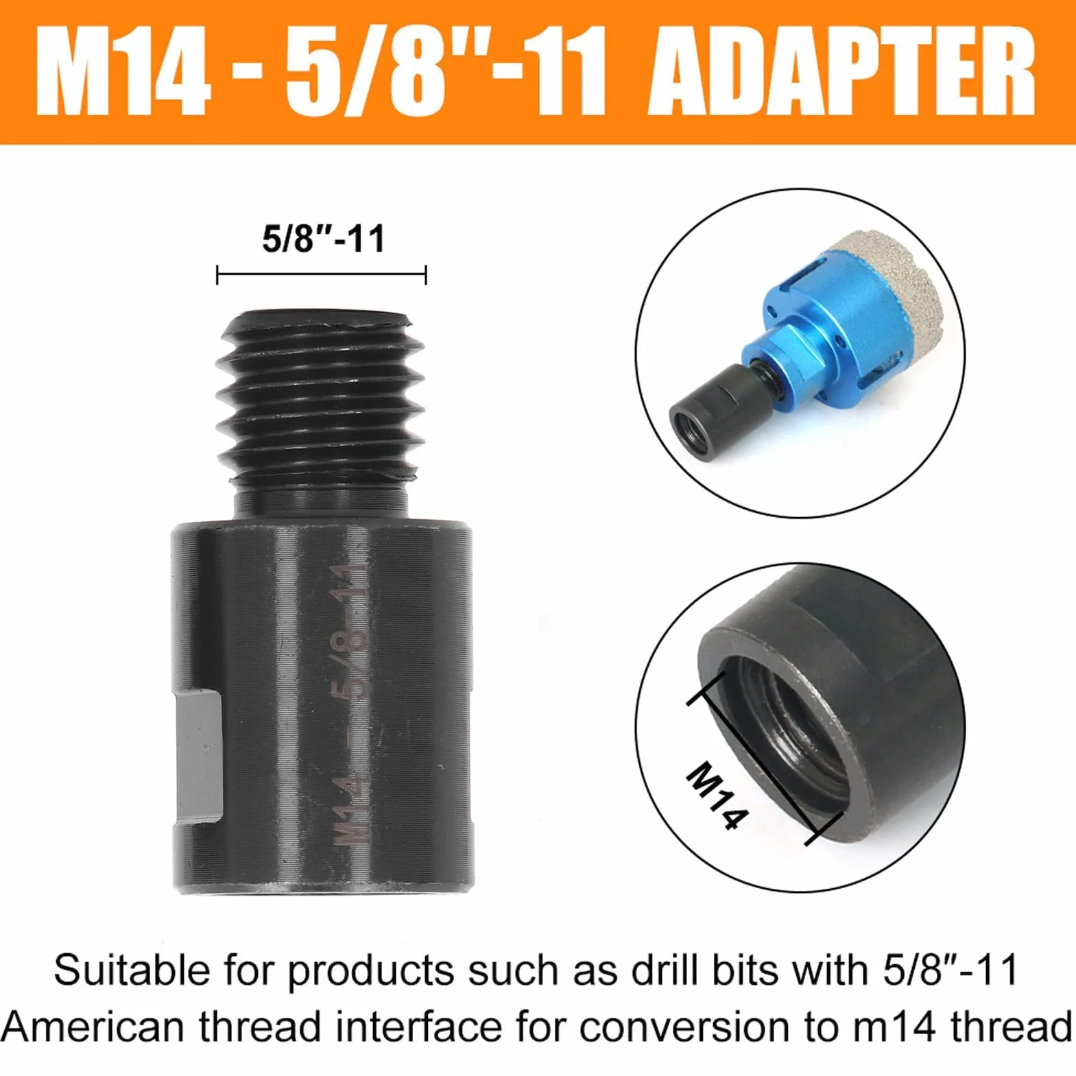 Ensemble d'adaptateurs de filetage acier allié 5/8" vers M14 et M14 vers 5/8", 2 pièces
