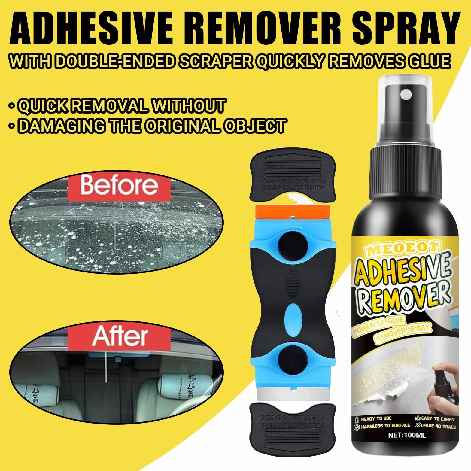 Dissolvant Colle Spray Décapant Adhésif 100ML avec Grattoir