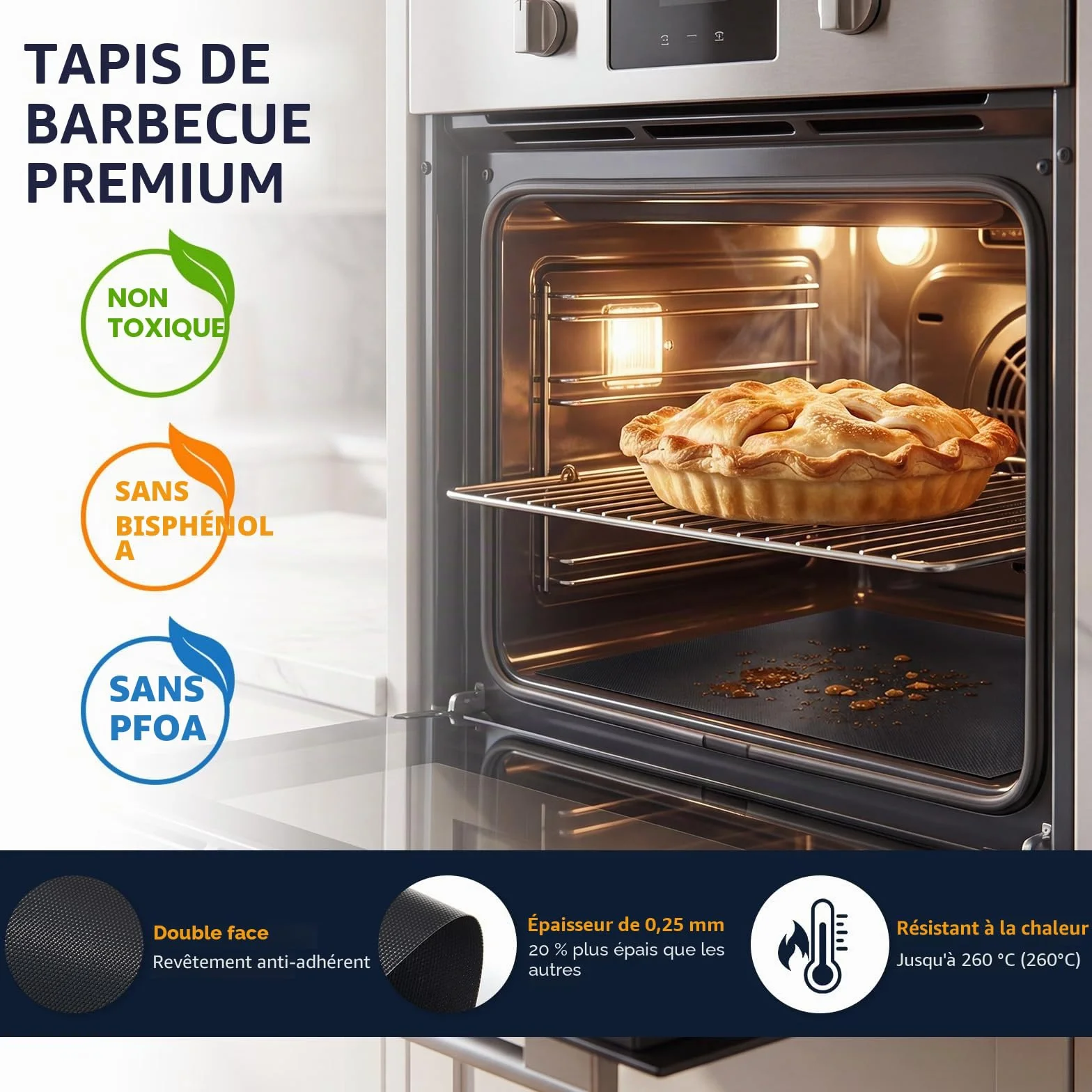 Homealexa Tapis de Cuisson Réutilisable Barbecue 5 Pièces 40x33 cm Antiadhésif Sans PFOA 260°C