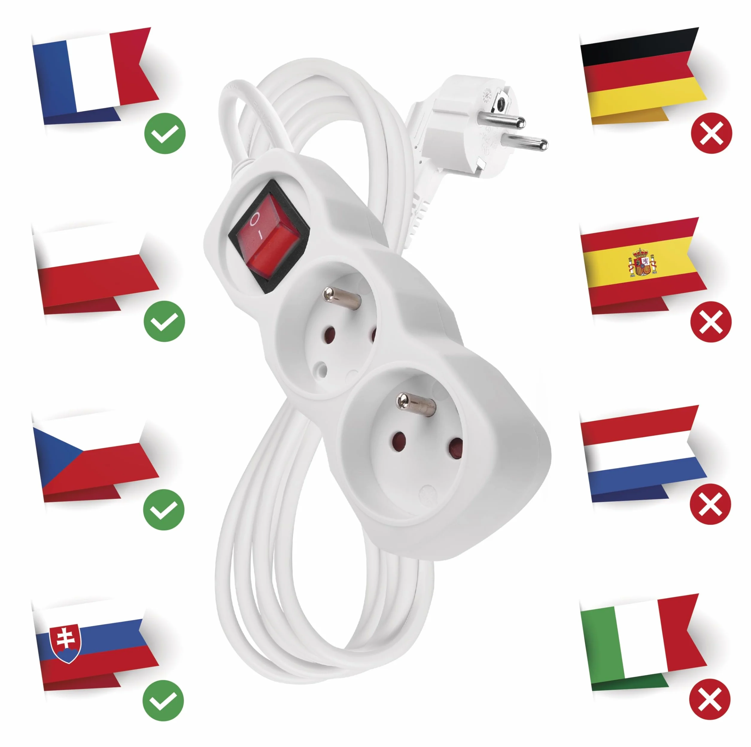 EMOS Multiprise 2 Prises 45° 2m H05VV-F3G 250V 16A 3680W Blanc