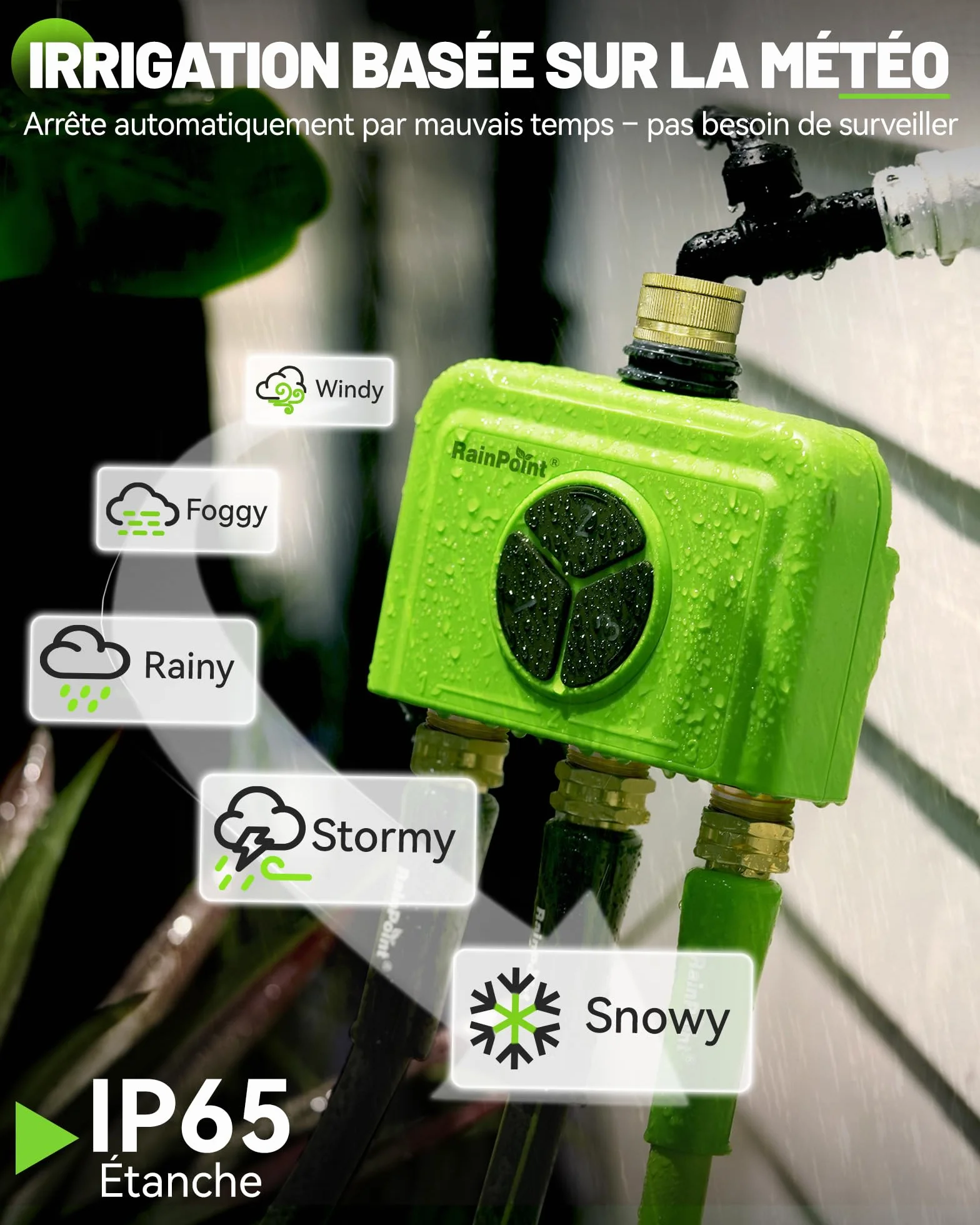 RAINPOINT Programmateur Arrosage WiFi 3 Zones sans Hub, Connecté, Entrée en Laiton, Contrôle App et Vocal, Retard Pluie Automatique