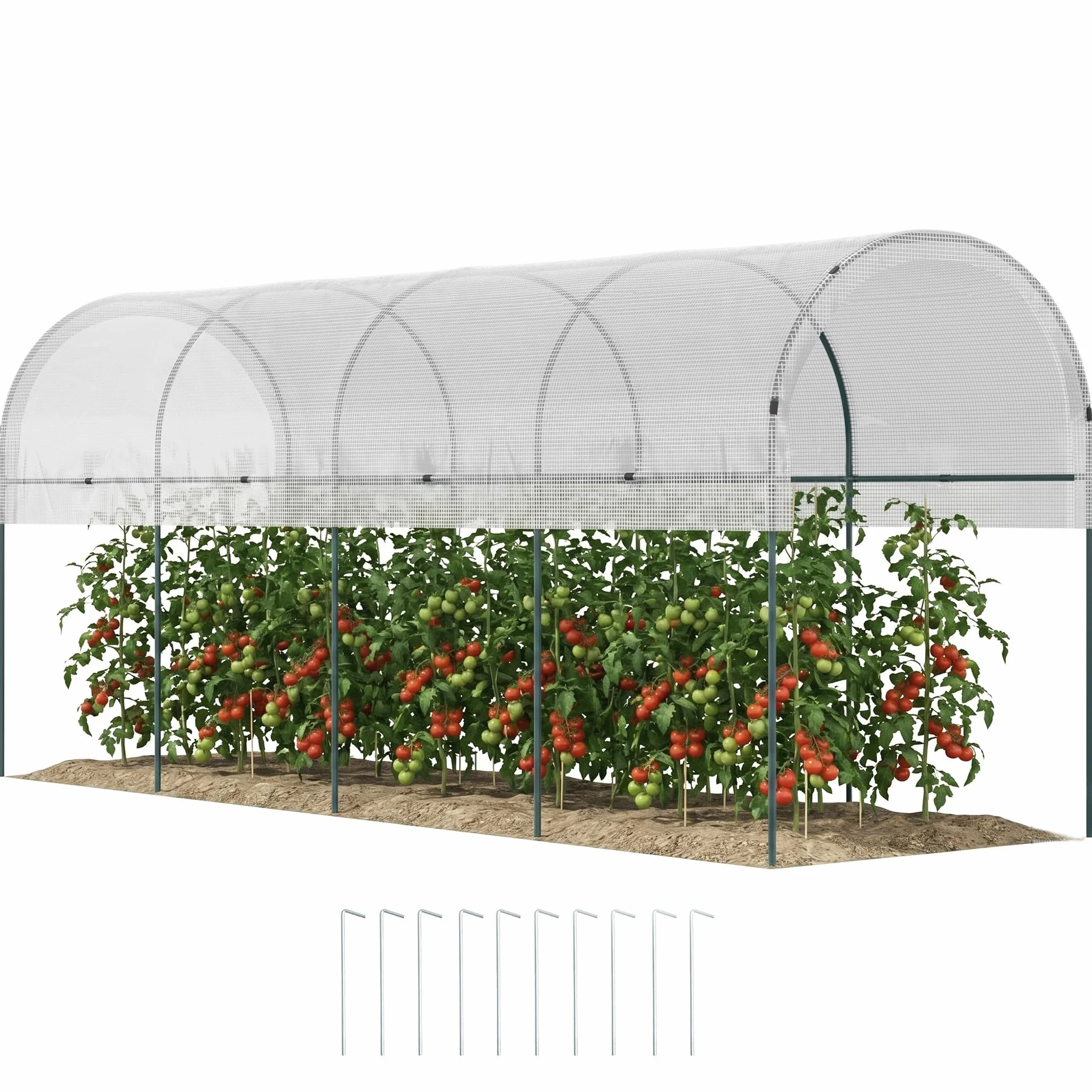 Outsunny Serre de Jardin Acier 400x120x170 cm Transparent pour Légumes