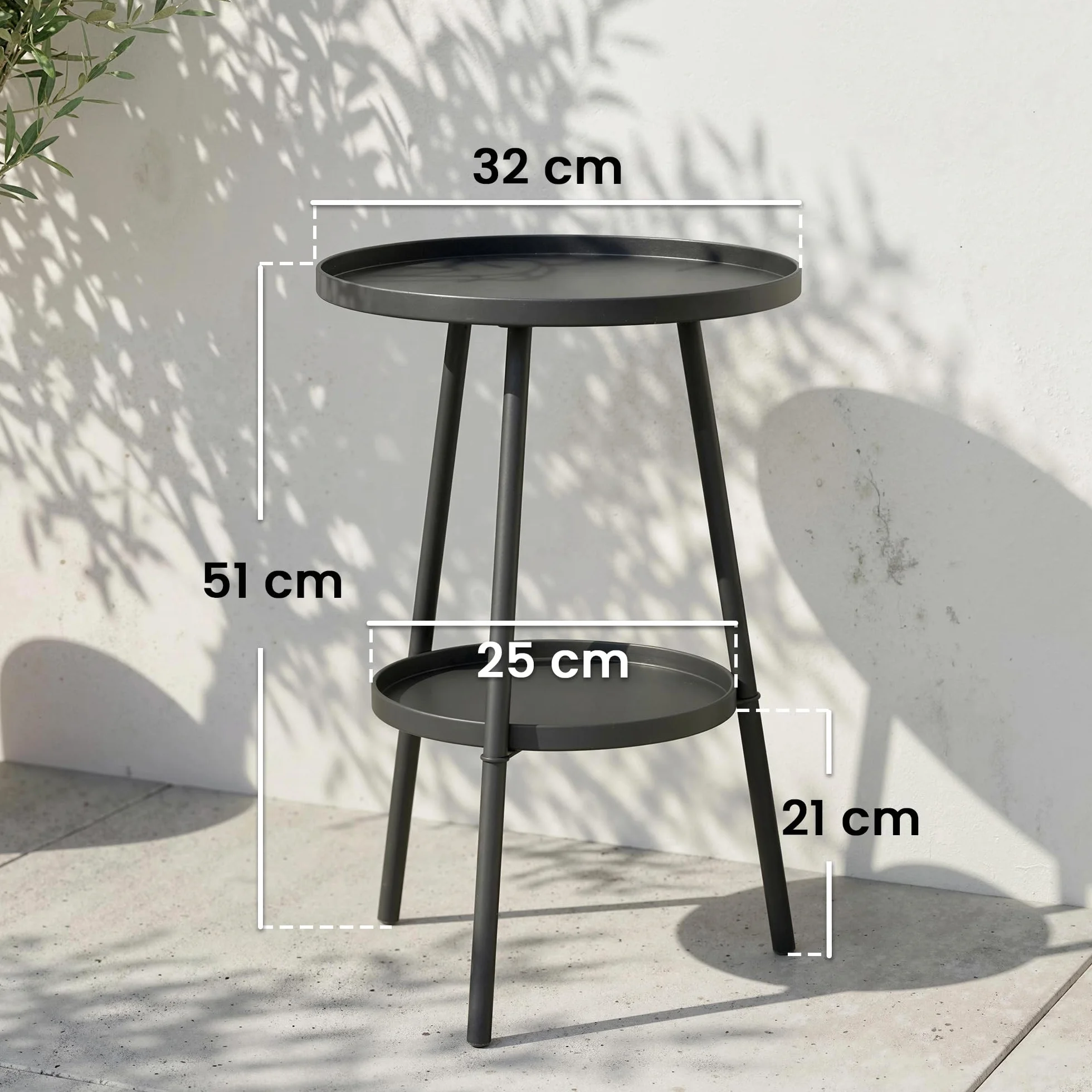 Outsunny Petite Table d'appoint Ronde 2 Niveaux Table de Jardin Métal Noir
