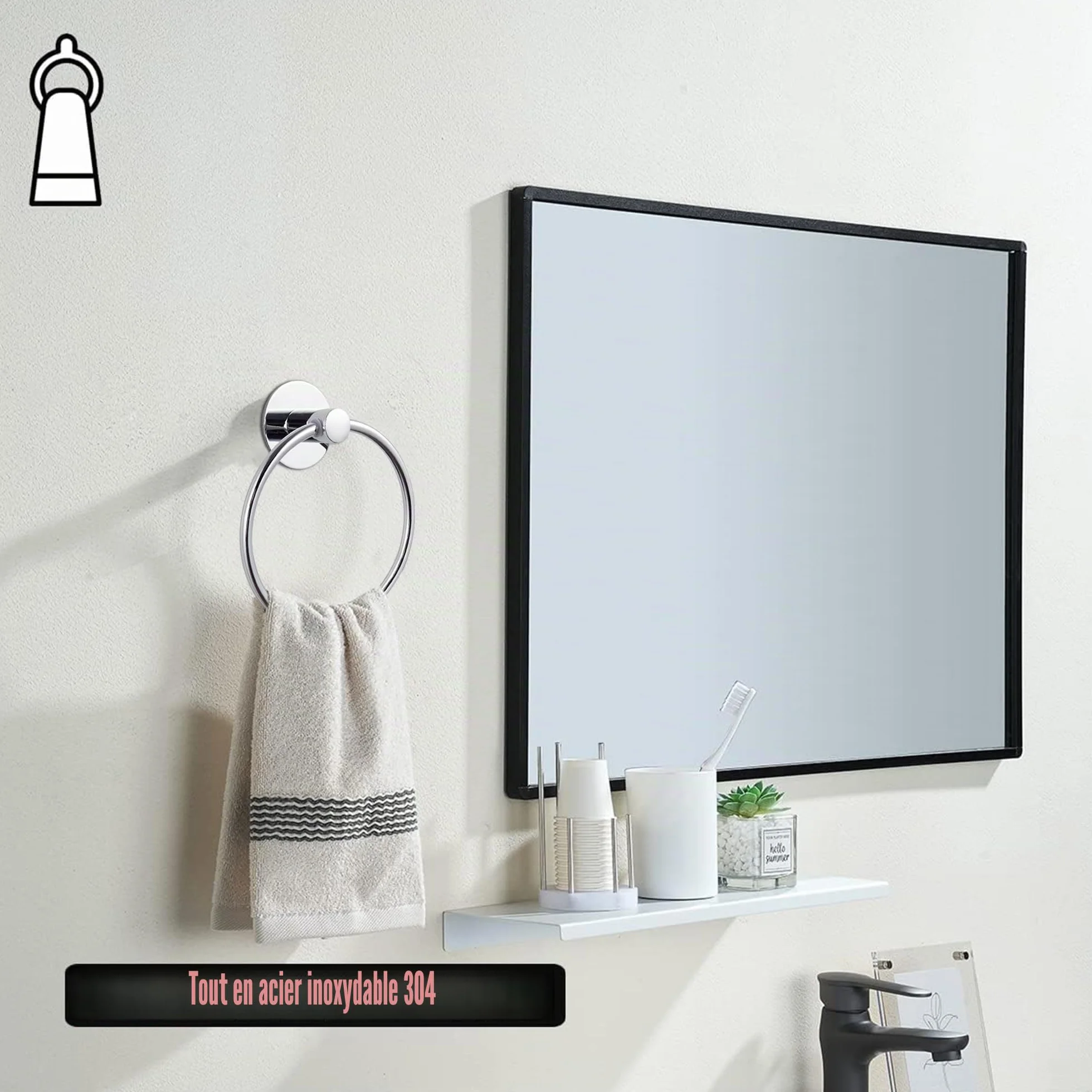 Anneau Porte Serviette Salle de Bain sans Percage - Support Serviette Murale Adhésif Acier Inoxydable Chromé