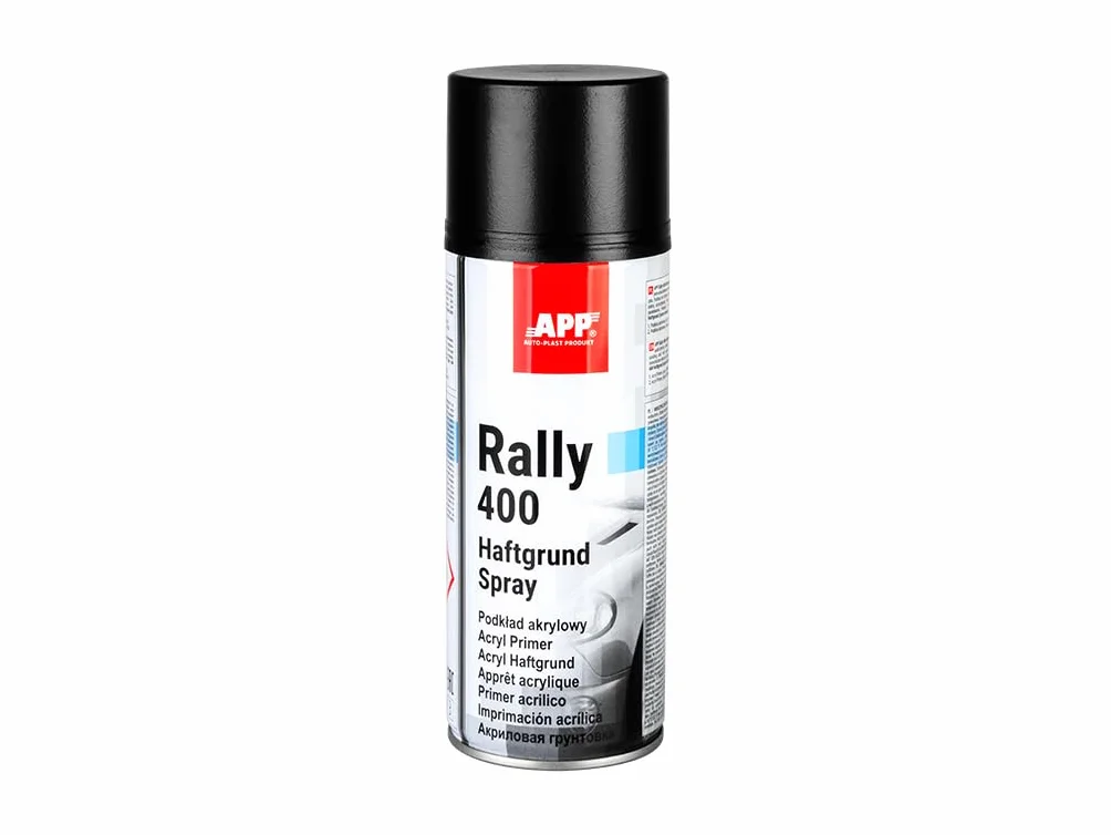 APP Rally 400 Acryl Primer Spray Noir 400 ml - Apprêt universel pour carrosserie, métal, plastique, bois