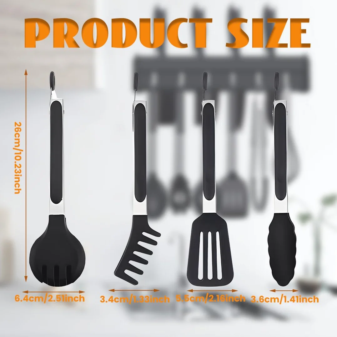4 Pièces 26 cm Pince Cuisine Inox en Acier Inoxydable, Silicone Alimentaire Sans BPA Avec Pince de Cuisine Anti-Brûlure et Antidérapante, Lavable en Machine