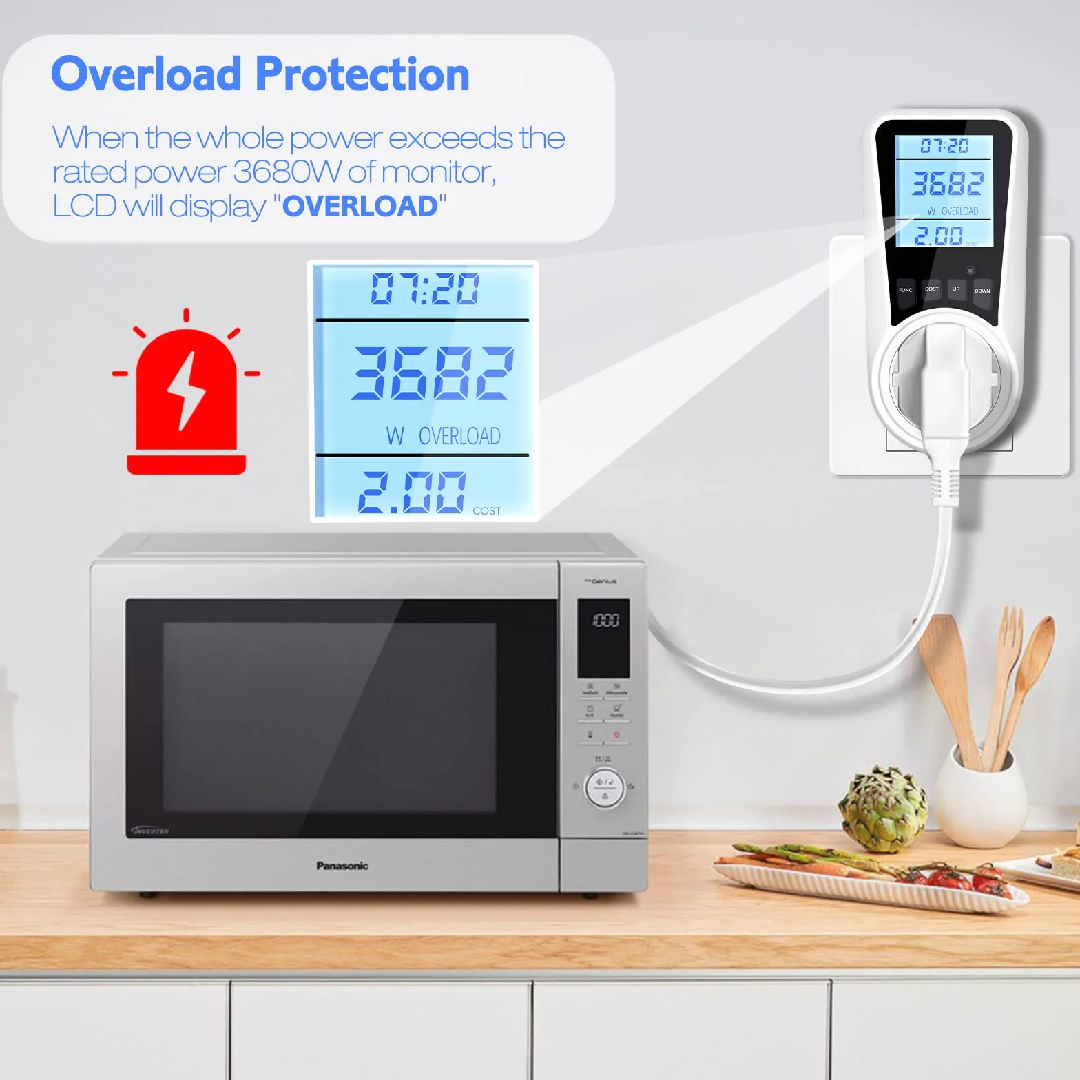 Vinabo Wattmètre Prise Compteur d'Énergie, 7 Modes Surveillance, Écran LCD Rétroéclairé