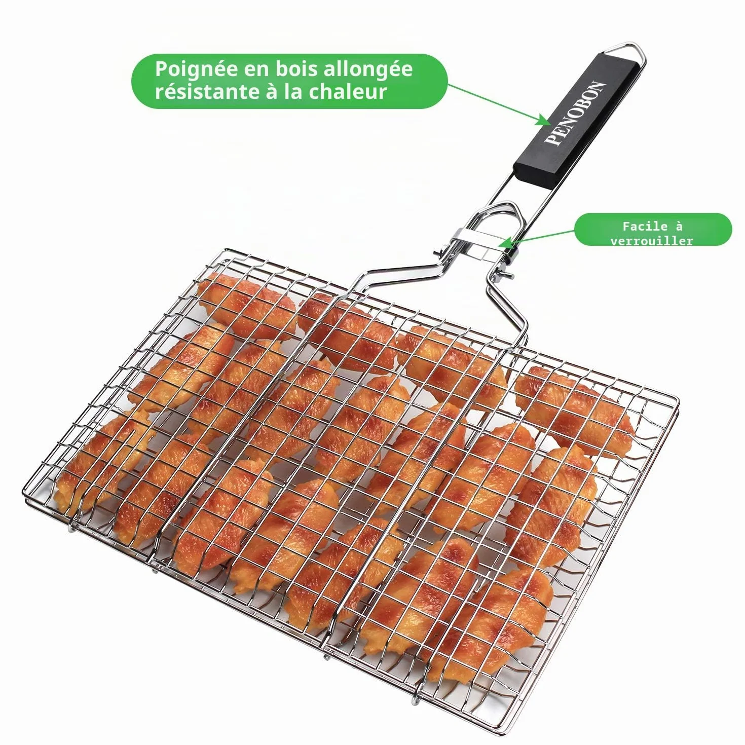 Panier Grille Barbecue Pliable Acier Inoxydable Cuisson Poissons Légumes Crevettes Poignée Amovible Brosse Badigeonner Sac Rangement