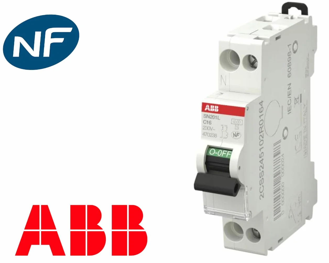 Disjoncteur Ph+N 16A 4,5kA Raccordement Vis