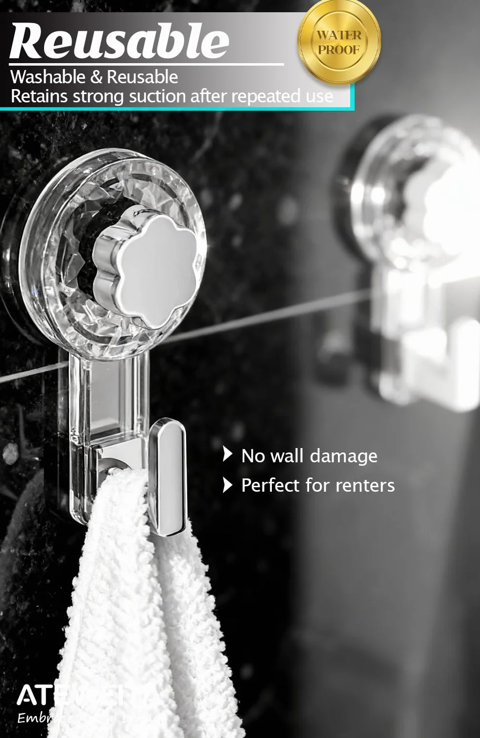 Crochet Ventouse Salle De Bain Mural, Porte Accroche Serviette Sans Percage, Sxtra Forte Suction Hooks Douche Cuisine