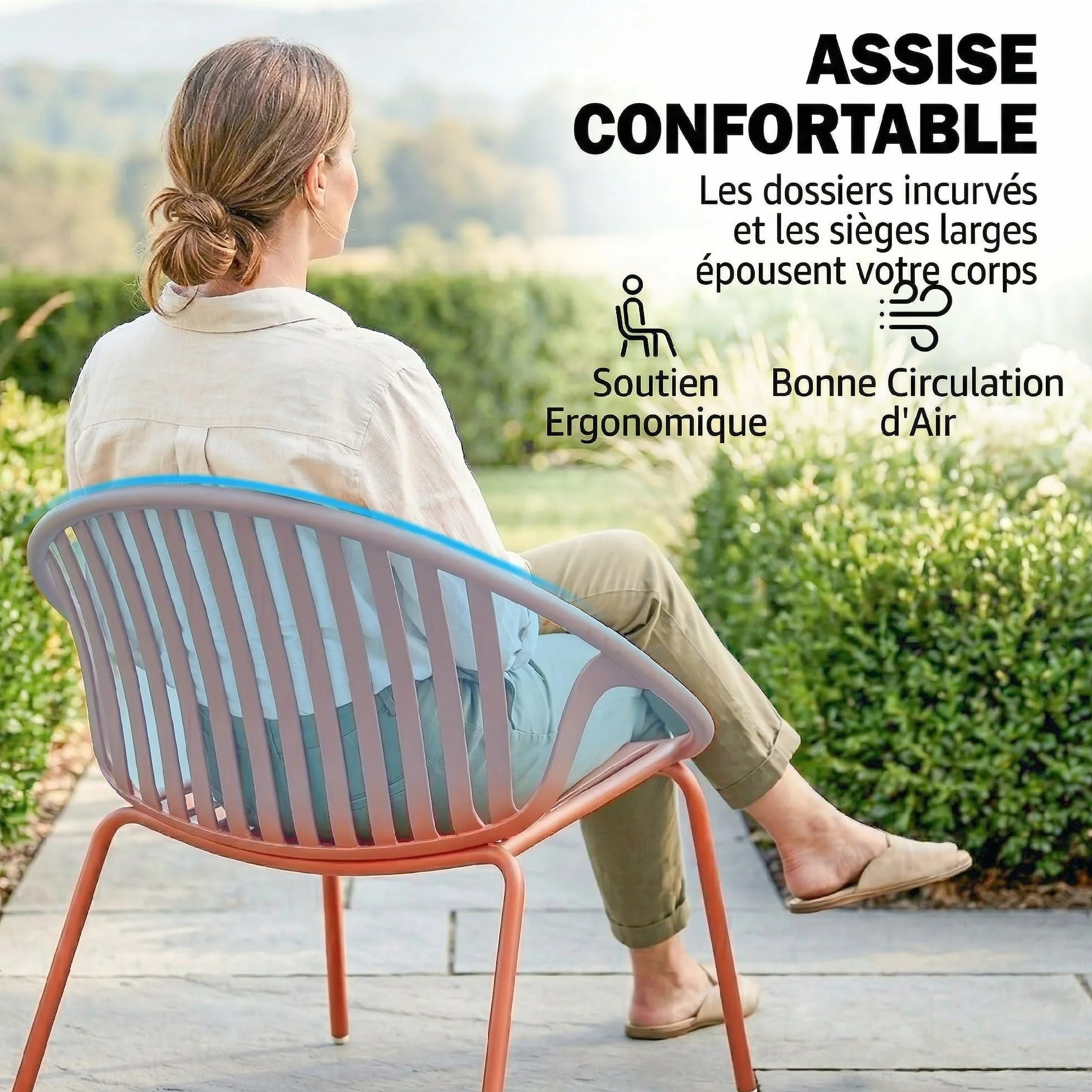 Outsunny Salon de Jardin 3 Pièces Acier Polypropylène Ensemble Bistro Table Basse Plateau Concave Mobilier Extérieur Design Terrasse Balcon Piscine Rouge Brique
