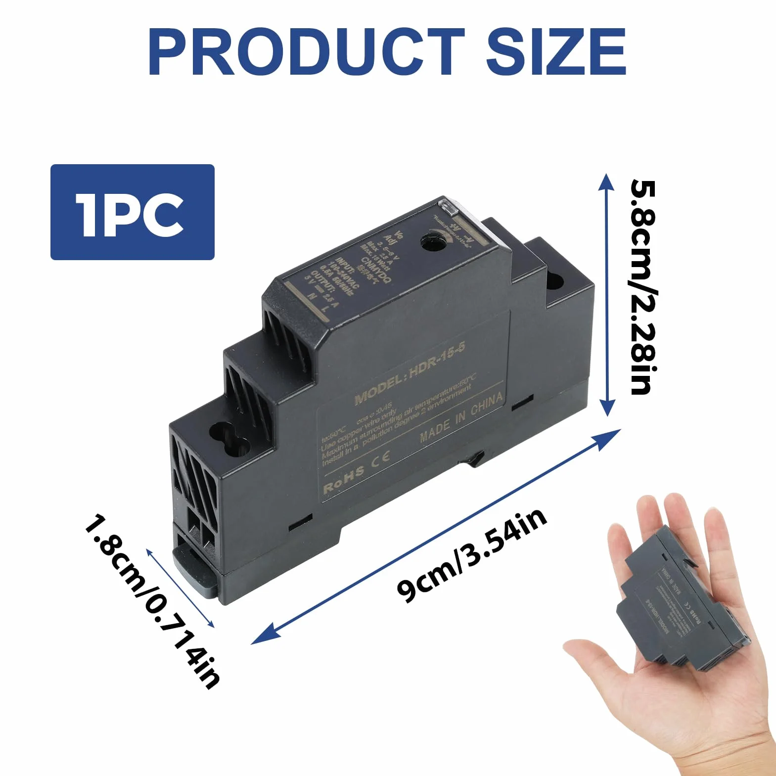 Alimentation Rail DIN 5V DC 3A 15W TS 35 pour Armoires Électriques Domotique