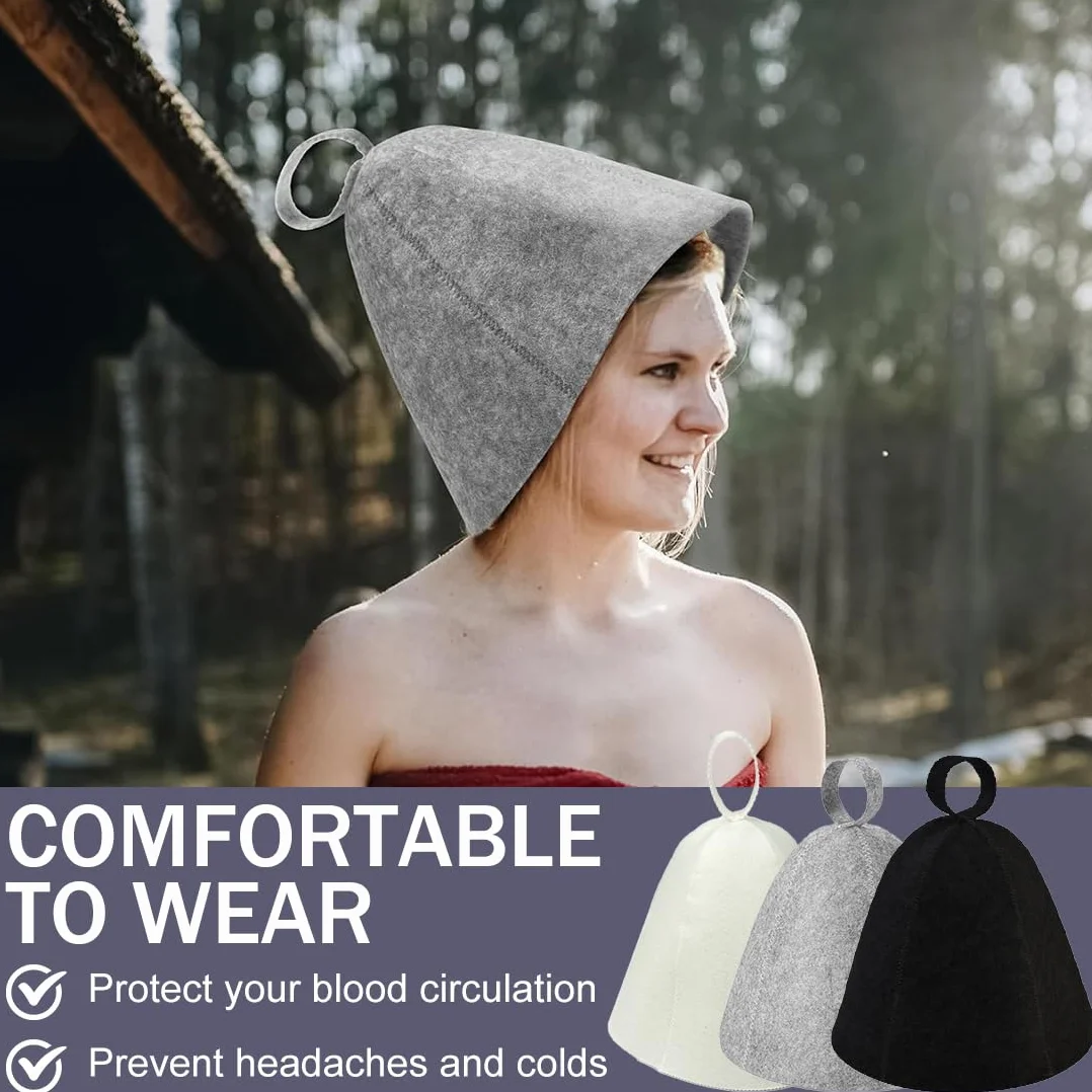Lot de 3 chapeaux de sauna en feutre pour hommes et femmes