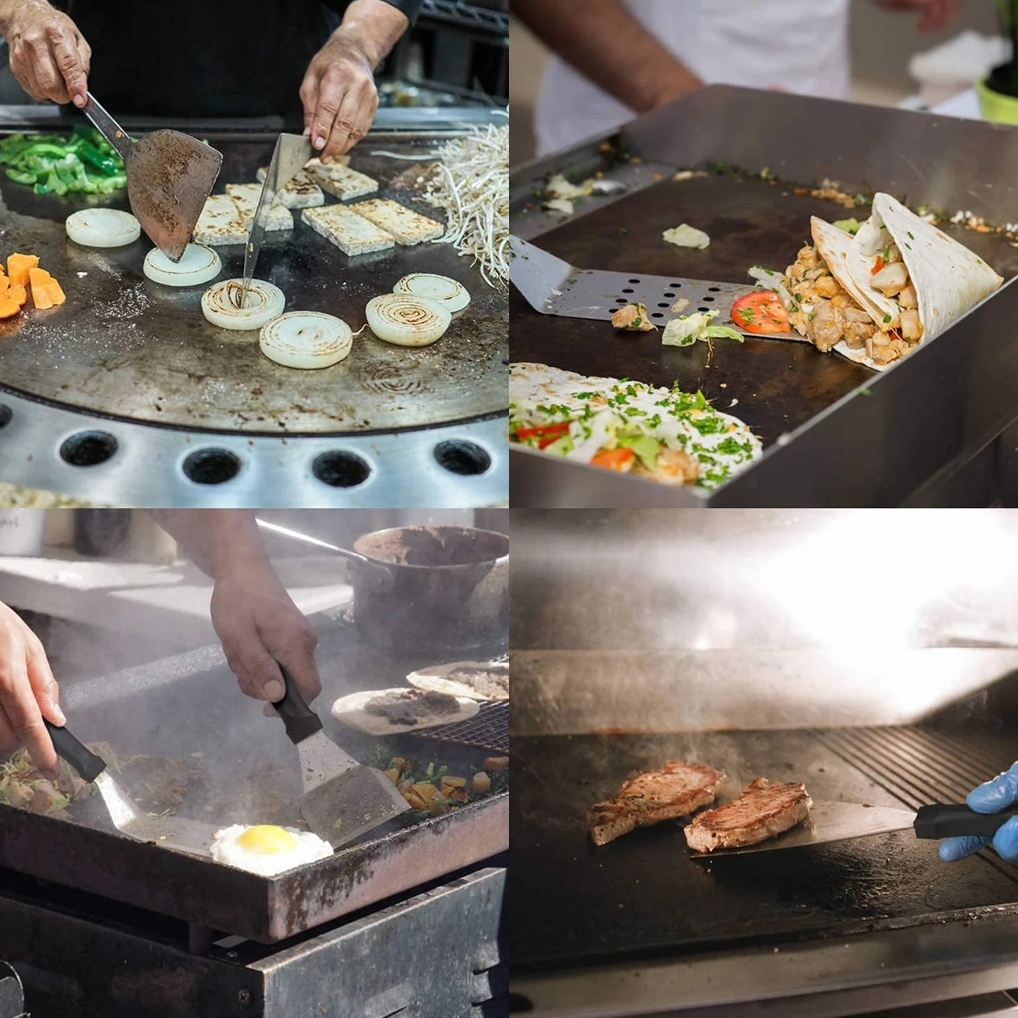 AMZMUKAUP 11 Pièces Spatules pour Barbecue en Acier Inoxydable Professionnelle BBQ Teppanyaki