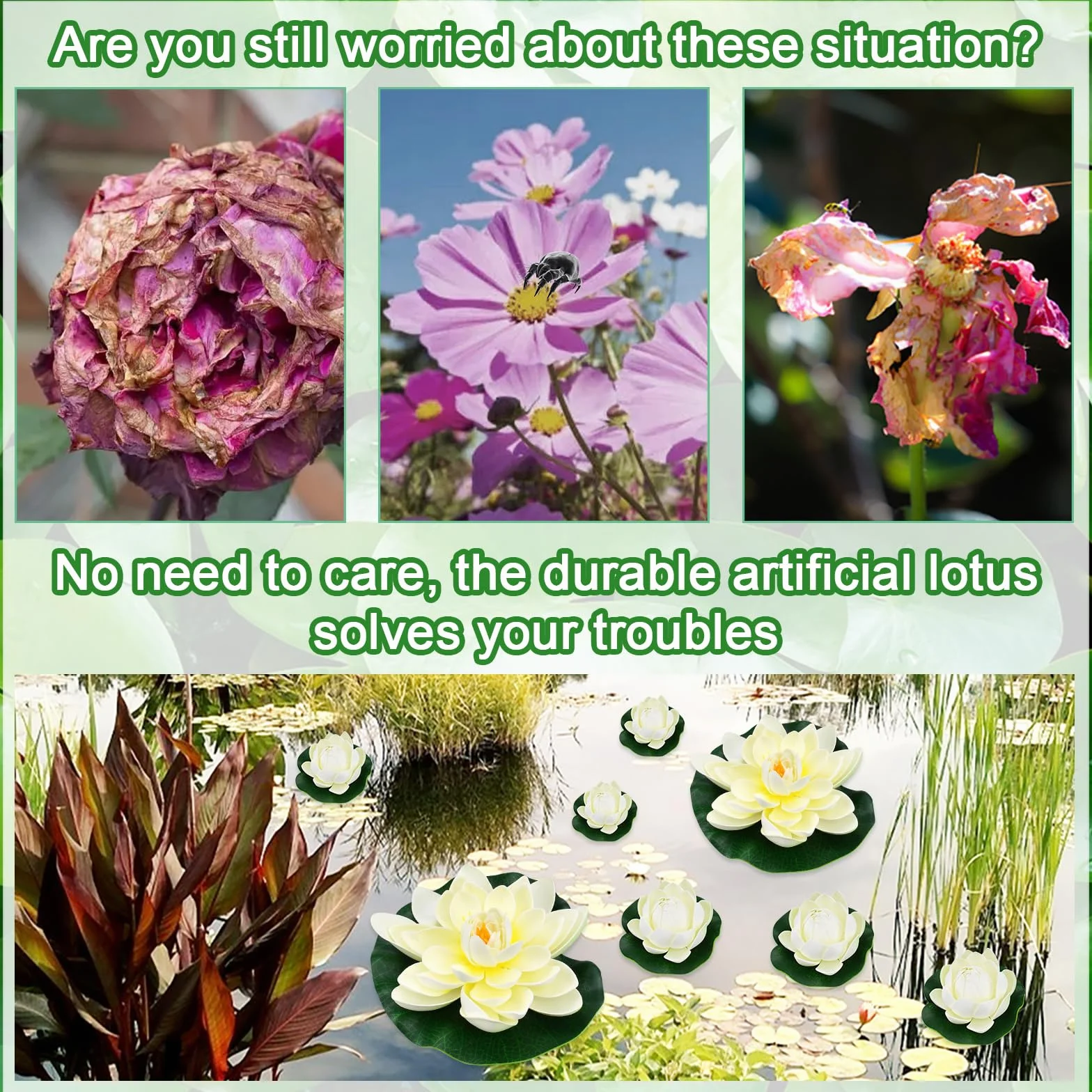Lot de 5 Fleurs Flottantes 10cm&18cm Nénuphar Artificiel Lotus NymphéAs Artificiels Ornement Flottant Fleur de Lotus Mousse Flottante Plantes pour piscines, Aquariums, scènes de ruisseau
