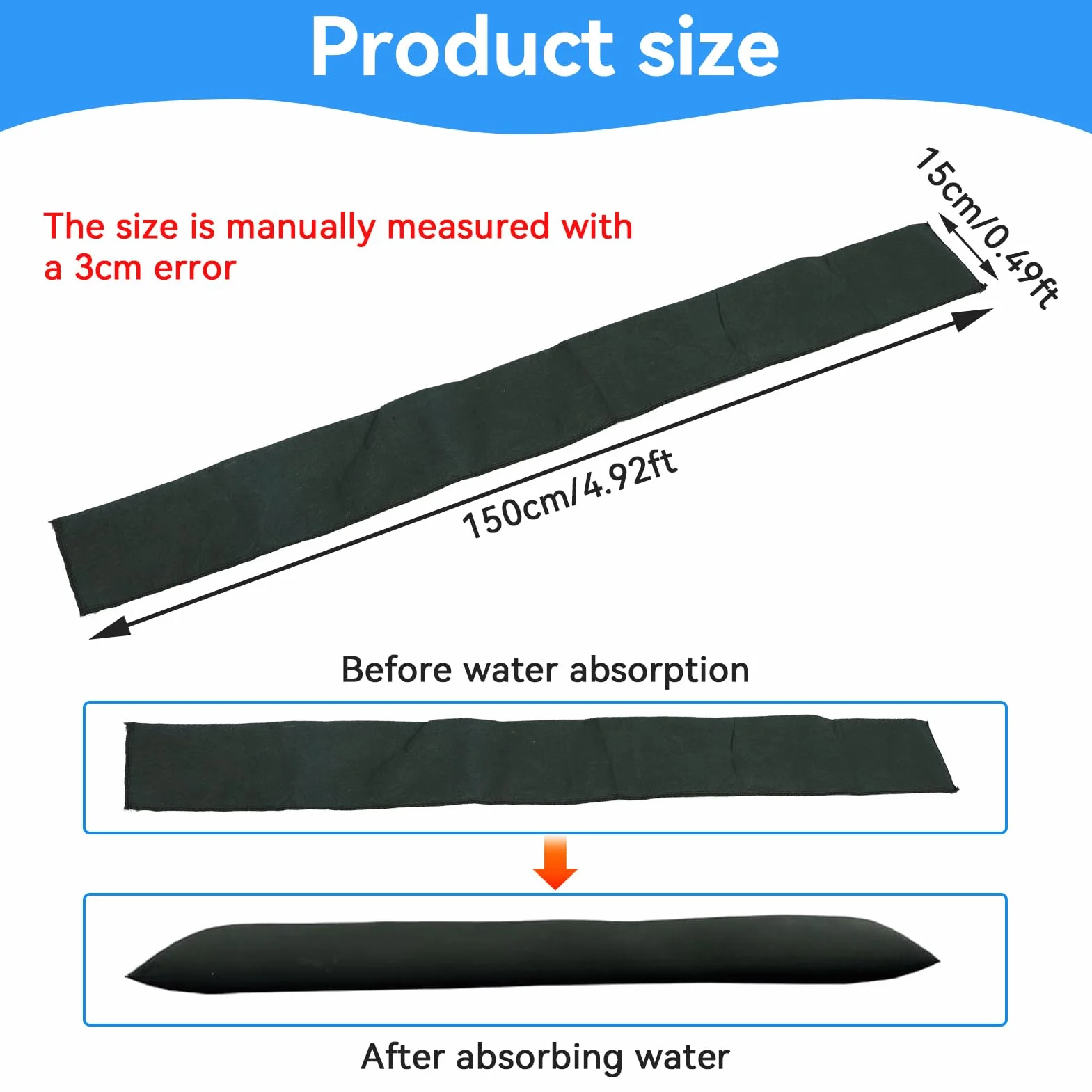 Barrières Anti-inondation l'eau activé, 5pcs Sacs absorbants Sandless Sable réutilisables pour Porte Maison