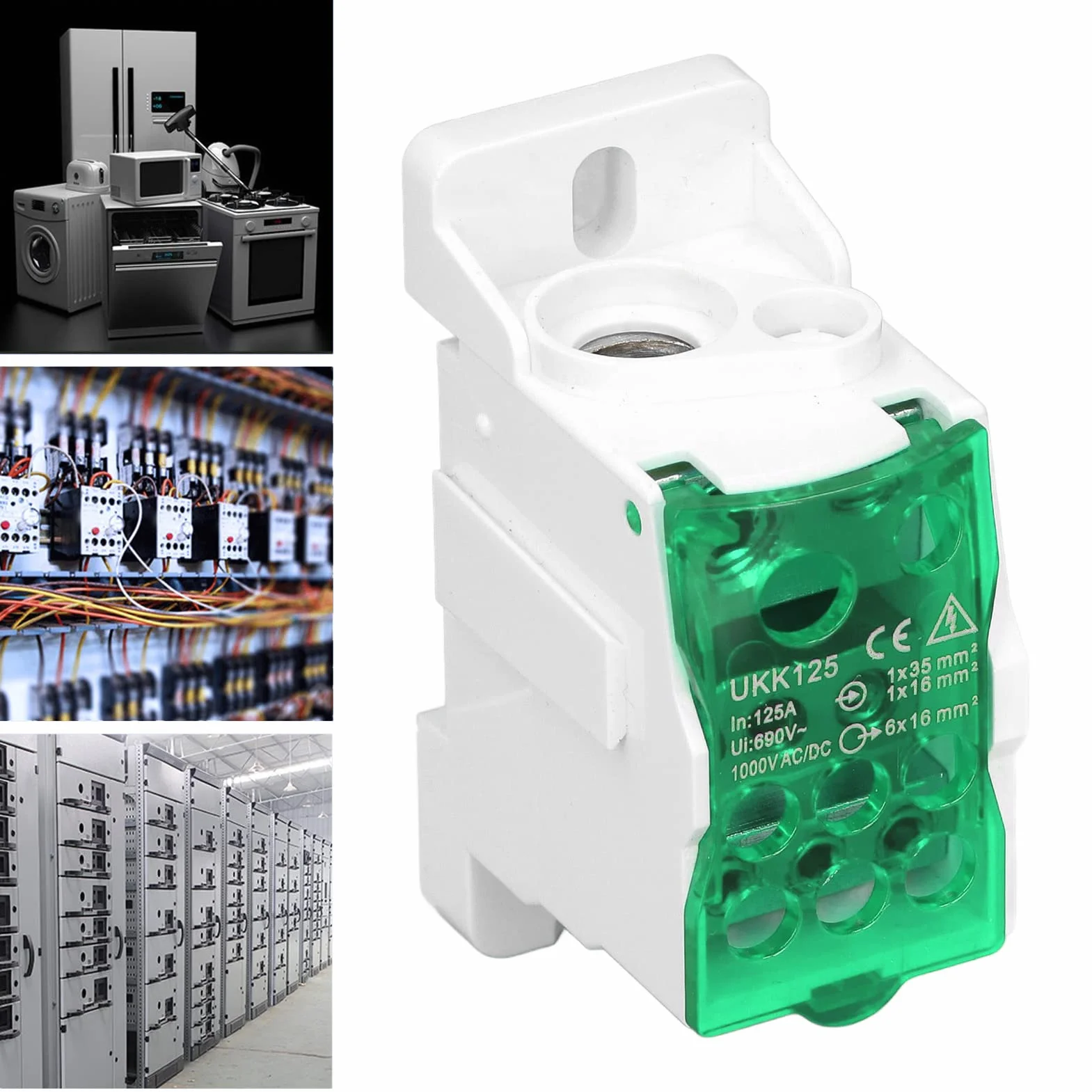 Boîte de Distribution Rail DIN 690V 125A Bornier Électrique Ignifuge PA66 Vert