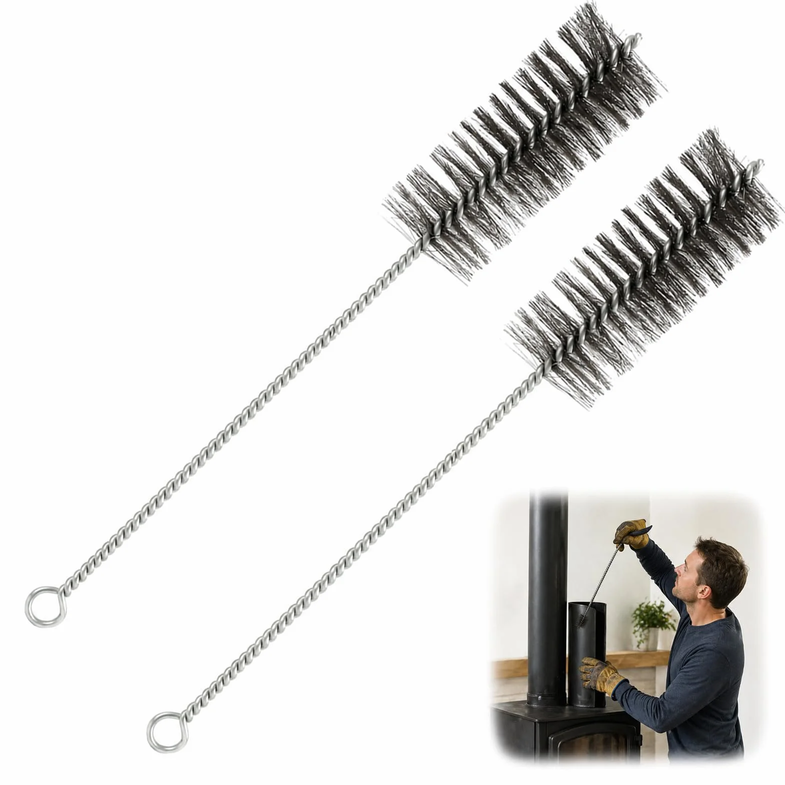 Brosse pour Tuyau de poêle Ø 40 mm, Ensemble de Ramonage Universel, Goupillon Acier
