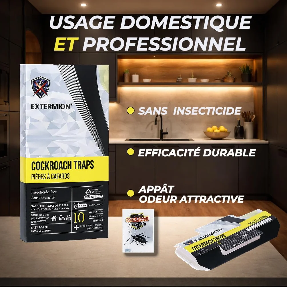 Pièges Cafards Collants avec Attractif – Kit 10 Pièges + 10 Appâts – Piège à Cafards/Blattes sans Insecticide