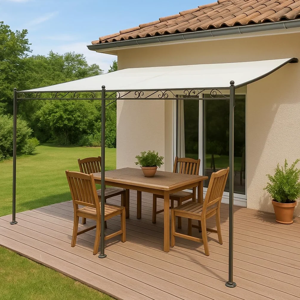 Tonnelle adossée Beige 4 x 3 m Noir