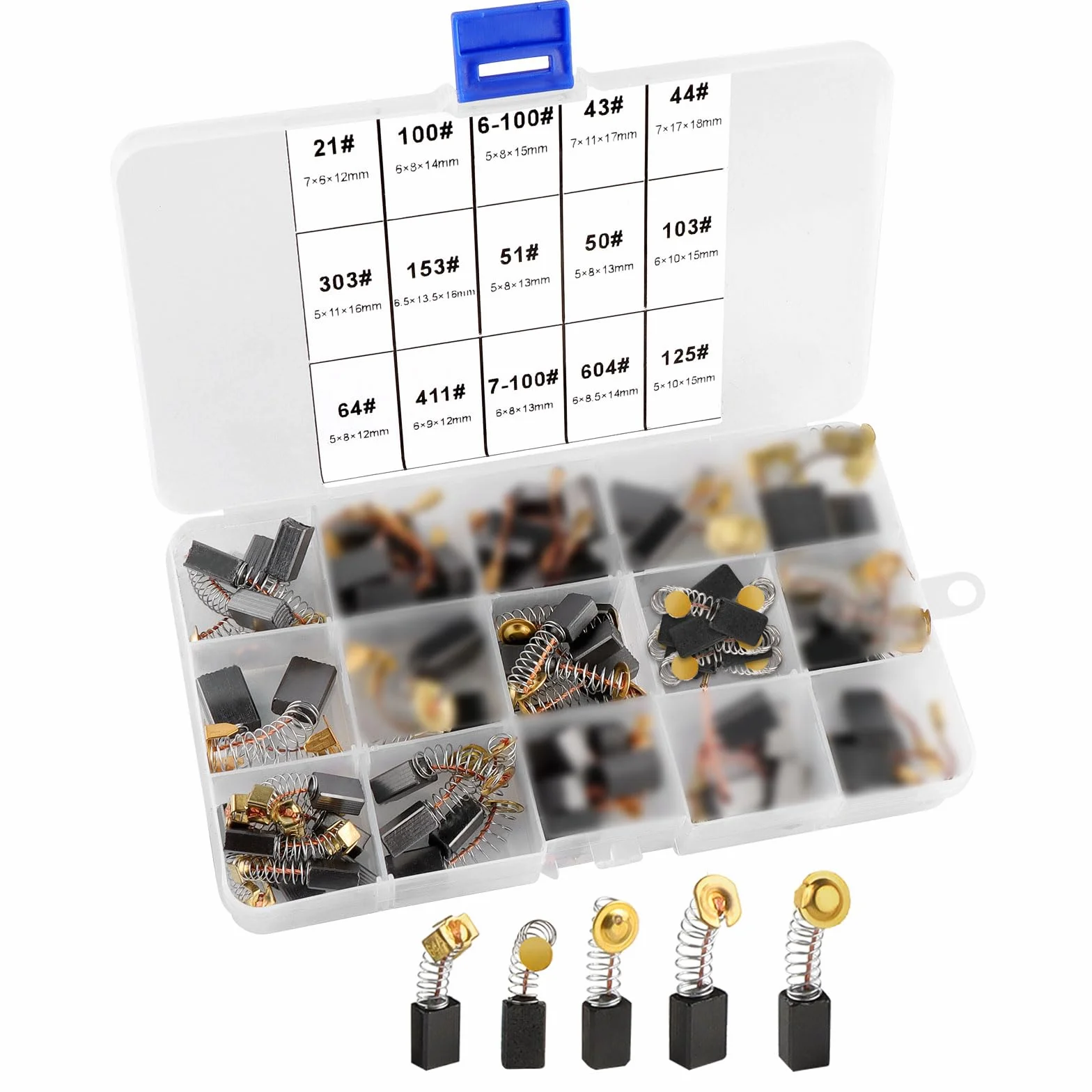 Balais de Charbon 76 Pièces pour Outils Électriques Meuleuse Ponceuse Scies 15 Tailles Dureté Élevée