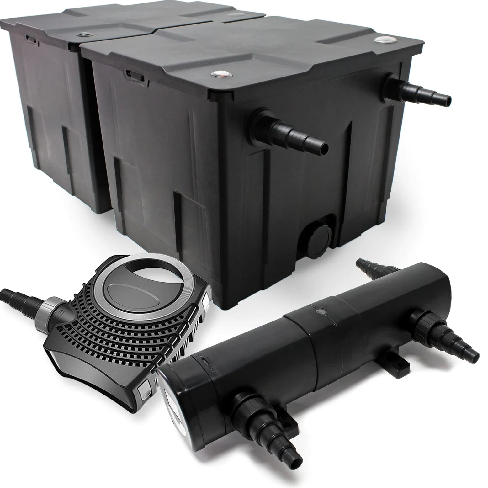 Wiltec Kit complet: CBF-350B Filtre de bassin jusqu'à 60000 L Biologique, NEO10000 SuperECO pompe de filtration 10000l/h 80W, CUV-224 lampe uv UVC Clarificateur avec 24W