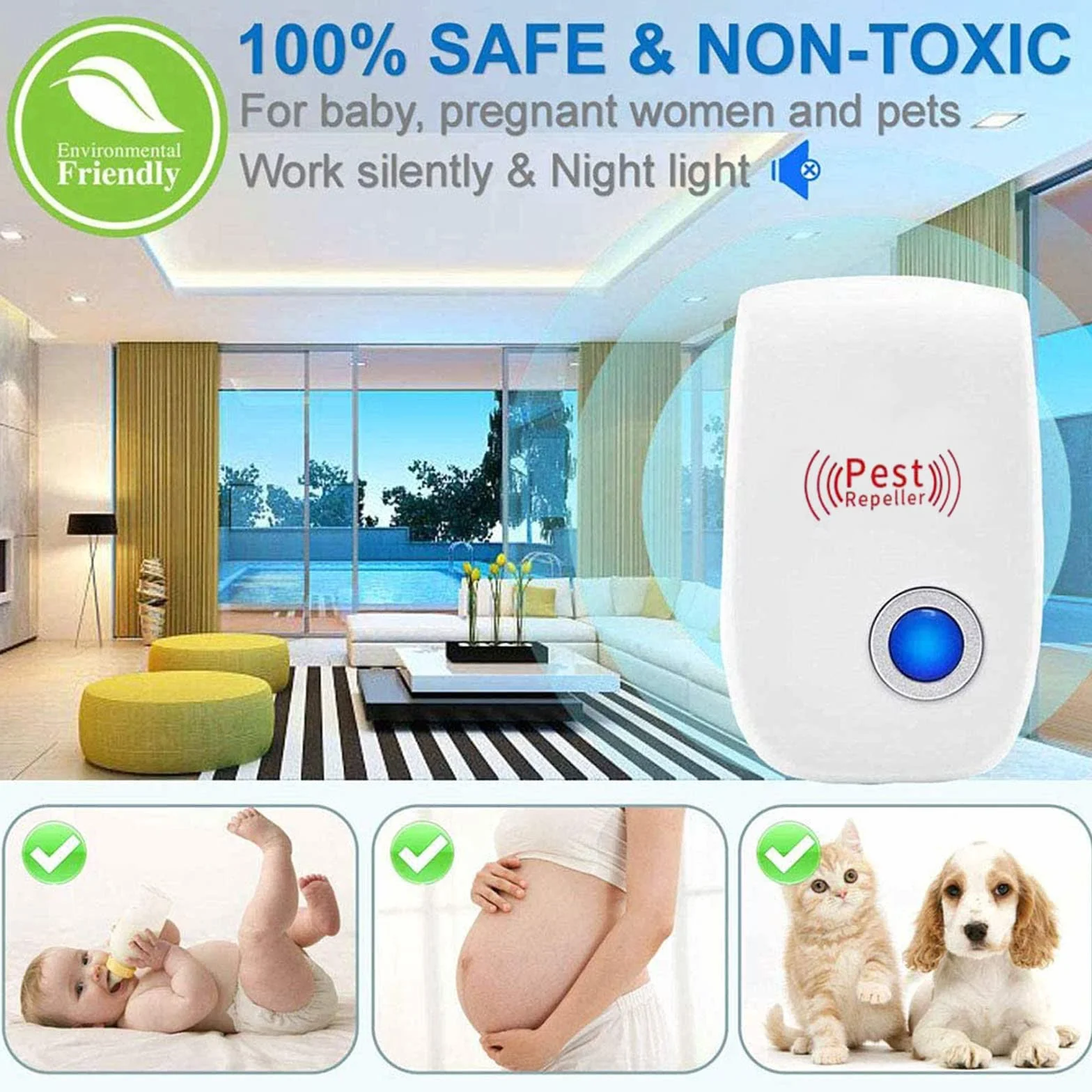 Répulsif Ultrason Anti-Rongeurs Insectes, Contre Les Insectes & Intérieur Répulsif Électronique Anti Souris, Moustiques, Cafards, Rats, Fourmis, Araignées (4 Pack)