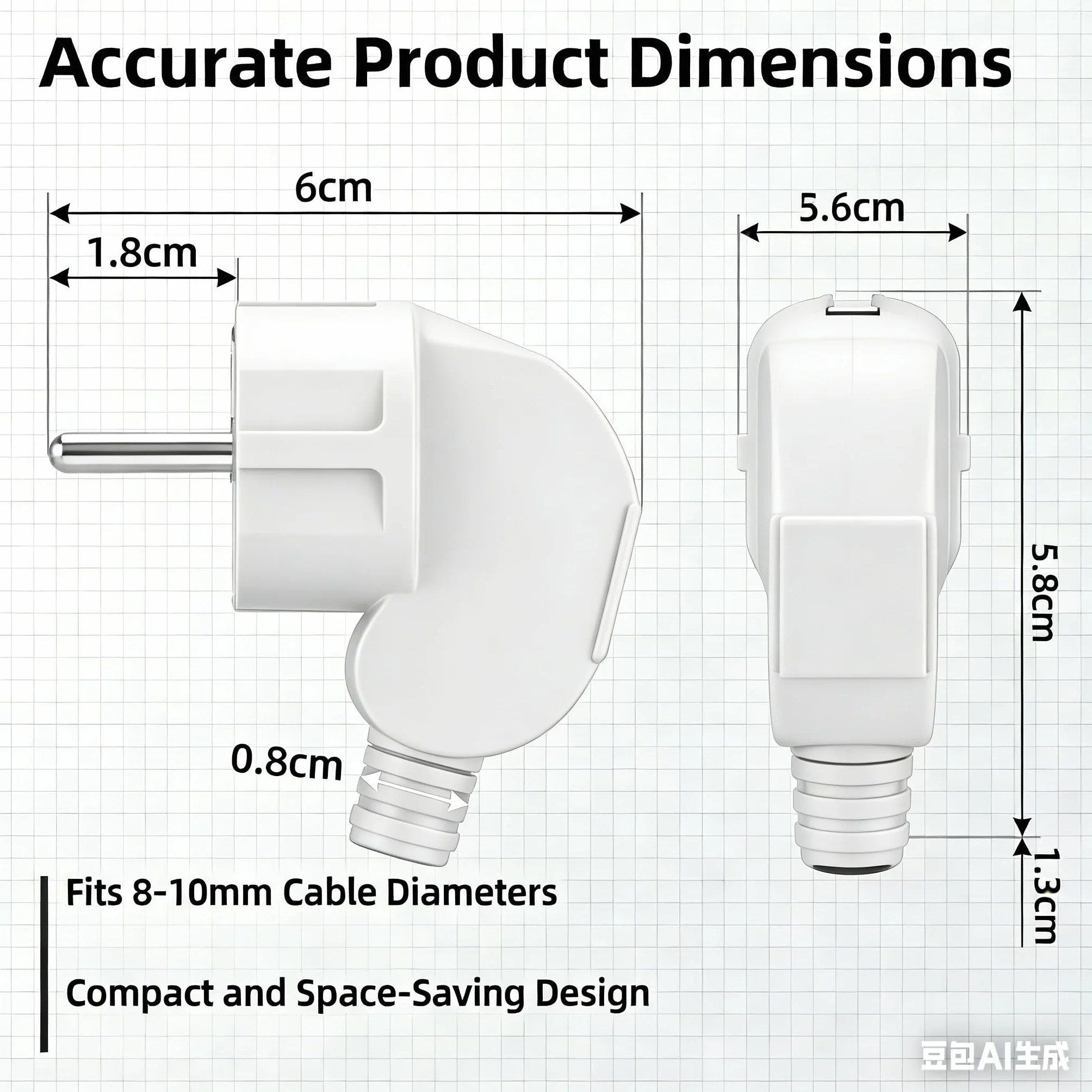 Fiches Schuko coudées 250V 16A 3 pôles avec manchon anti-pliure prise de sécurité Ø 8-10 mm usage intérieur extérieur