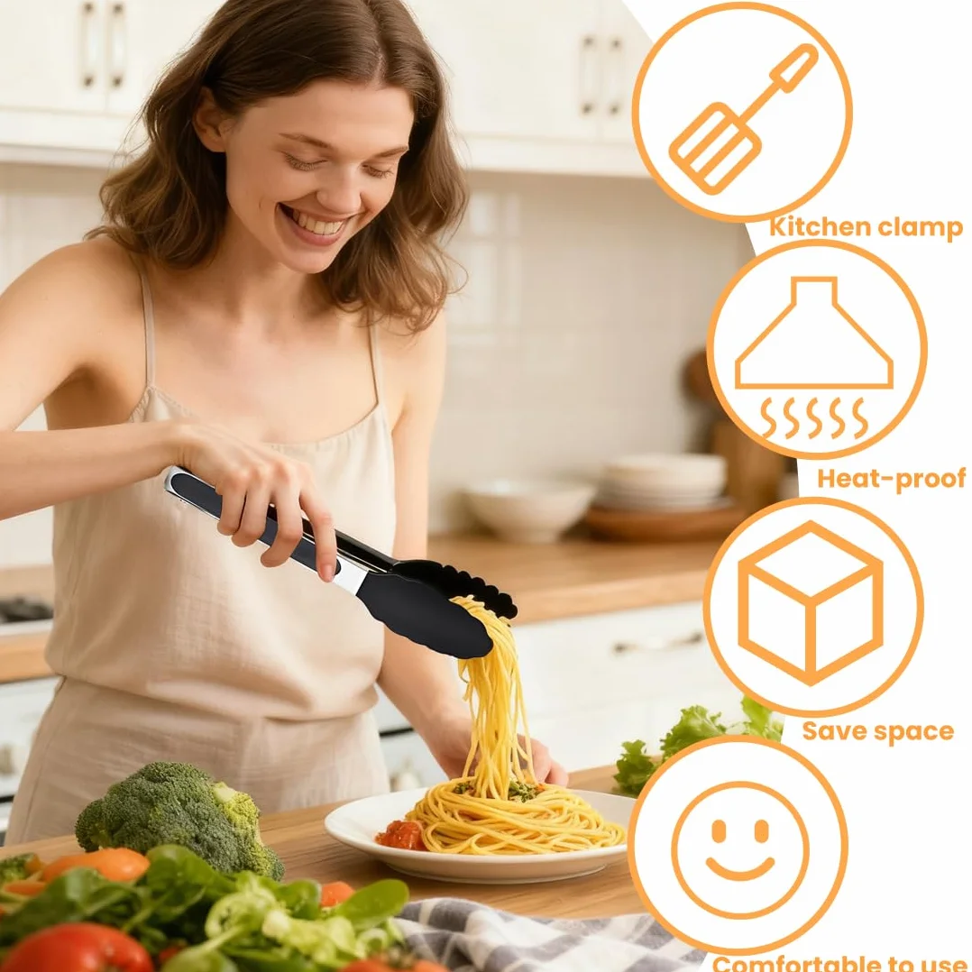 4 Pièces 26 cm Pince Cuisine Inox en Acier Inoxydable, Silicone Alimentaire Sans BPA Avec Pince de Cuisine Anti-Brûlure et Antidérapante, Lavable en Machine