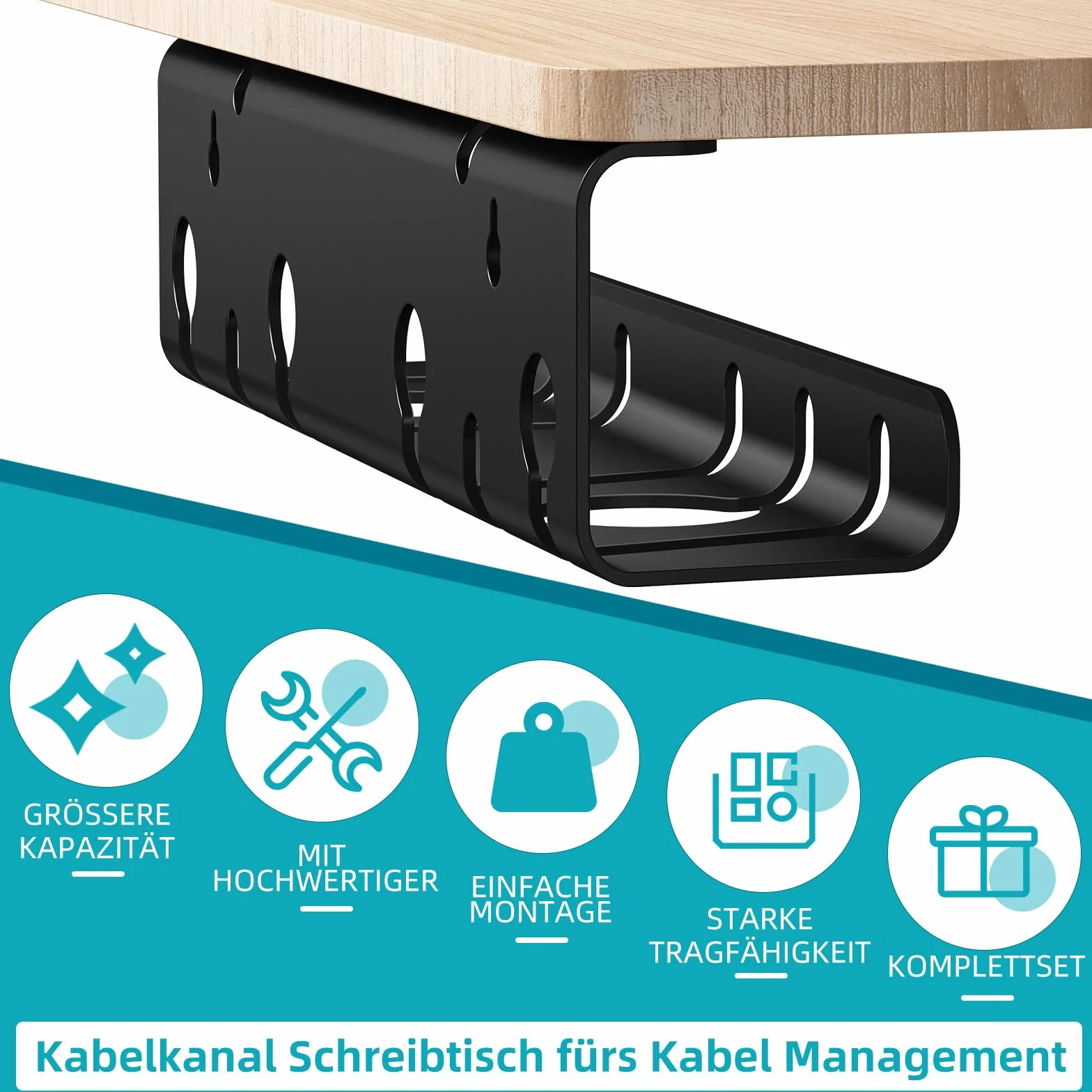 Goulotte de câbles en Acier Inoxydable Noir Lot de 2 Organiseurs de câbles Bureau avec Accessoires
