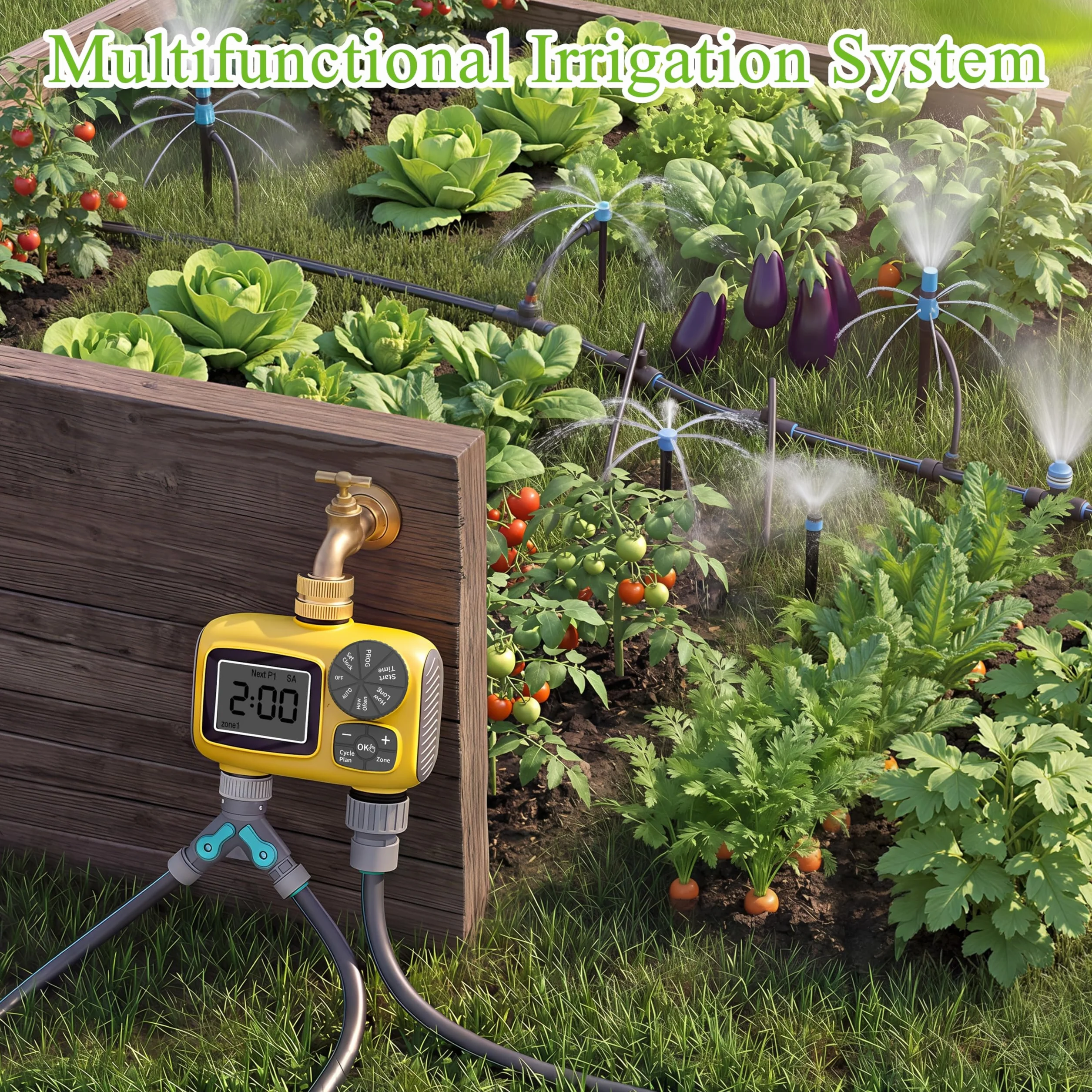 Automatique Programmateur avec Port Double et Goutte à Goutte Accessoires, 2026 Dernières Écran LCD Système D'arrosage Automatique avec 4 Types D'embouts Goutters pour Jardin/Pelouse/Terrasse