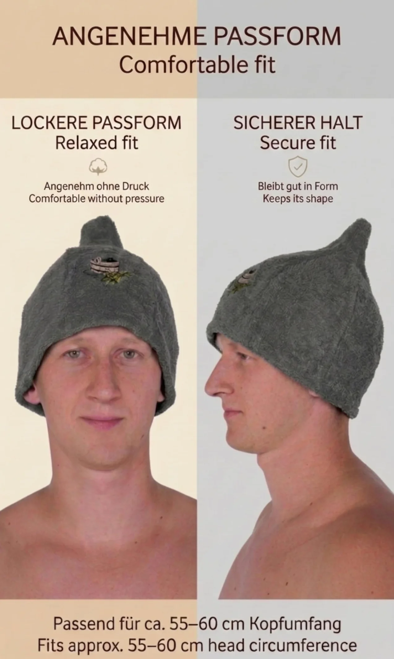 Bonnet de Sauna en Laine avec Broderie, 6 Couleurs, Casquette de Bien-être pour Homme et Femme