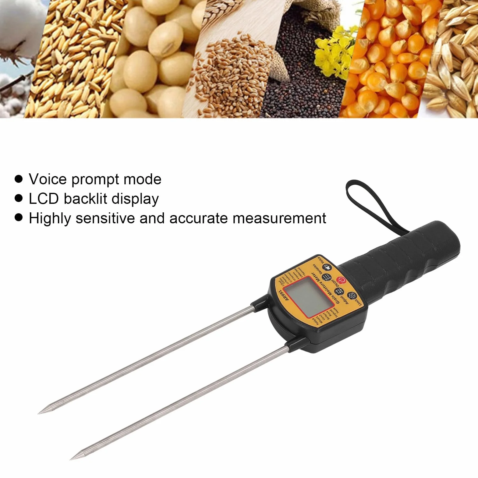Humidimètre de Foin Portable avec Sonde et Diffusion Vocale, Testeur d'Humidité Numérique pour Paille de Céréales