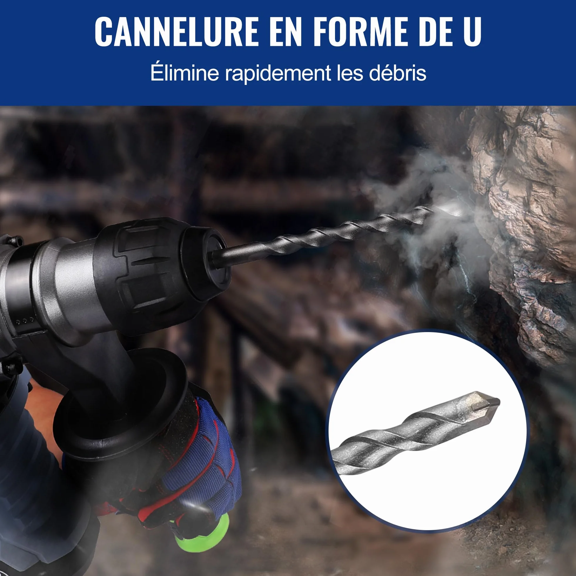 WORKPRO Jeu de Forets et Burins SDS Plus 17 Pièces, Forets à Béton avec Burins Pointus et Plats pour Maçonnerie