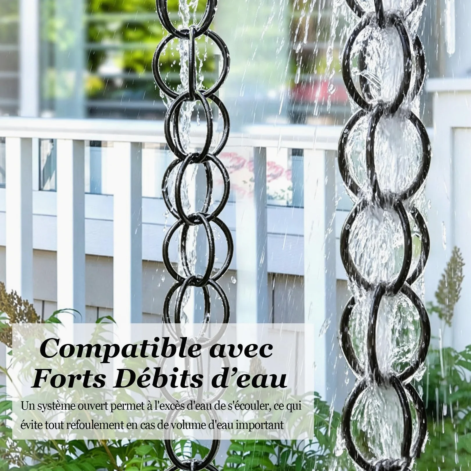 Chaîne de Pluie,Chaine de gouttiere,Rain Chain,pour Gouttiere ChaîNe De Pluie Japonaise pour Les Fortes,Remplacement de Descente Extérieure,pour Toit,Jardin 2.4m(8ft) Noir