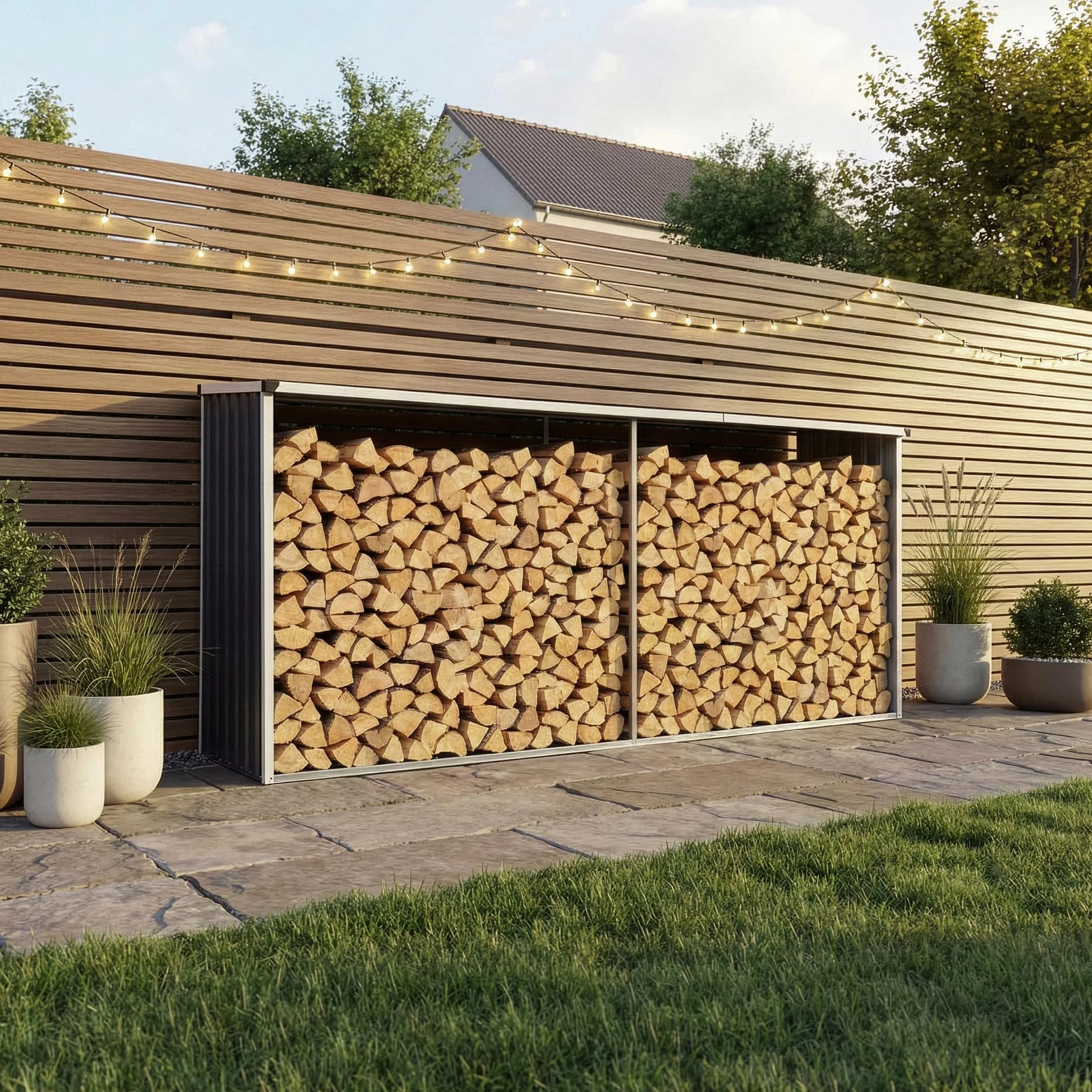 Abri-Bûches Couvert Solide Support pour Bois de Chauffage en Acier Galvanisé 352 x 80 x 152 cm Anthracite