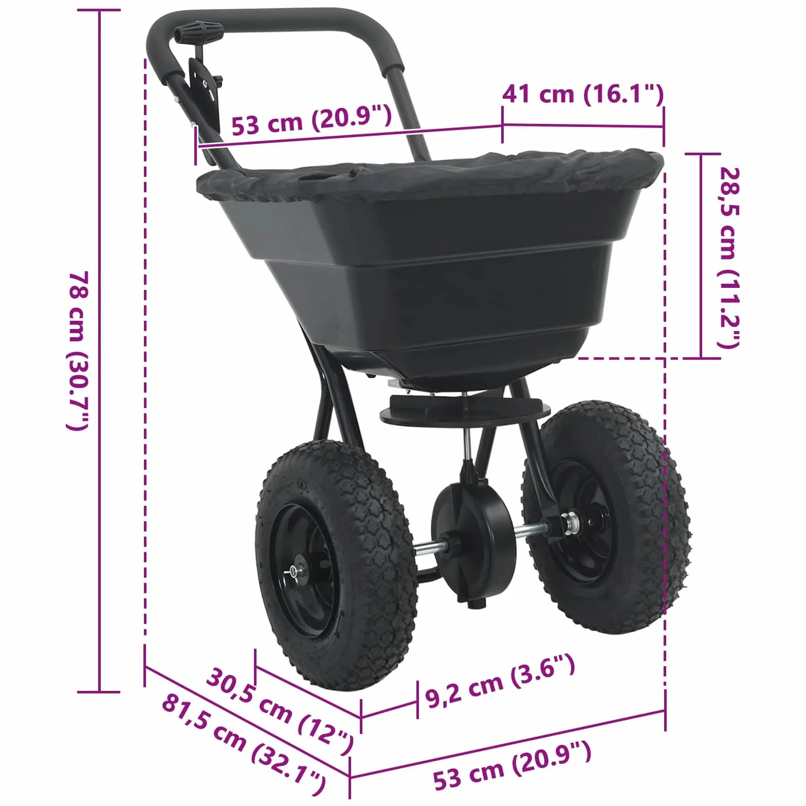 vidaXL Épandeur Noir 53 x 81,5 x 78 cm PVC Acier Épandeur à Gazon Outil Pro semences Jardinage extérieur