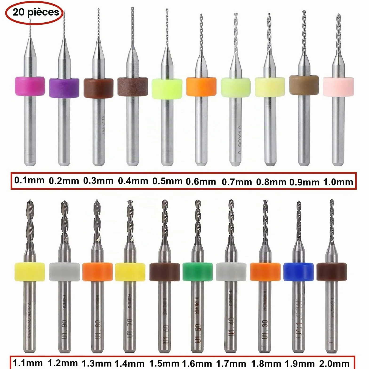 Carbure de Tungstène Micro Forets PCB Circuit Imprimé 20 Pcs 0.1-2.0mm Mini Twist Drill Bits Set Gravure