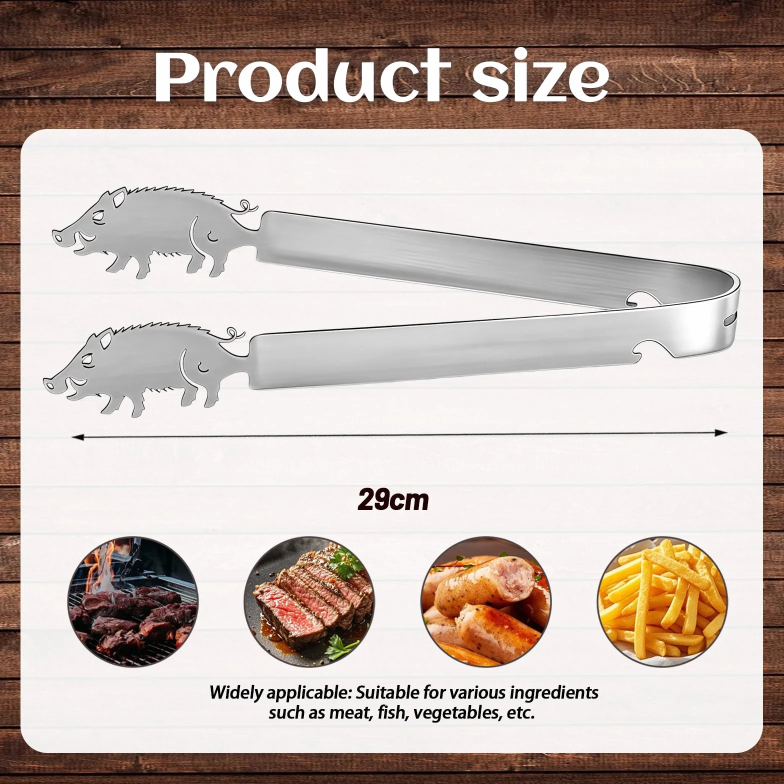 Pince à Barbecue en Acier Inoxydable avec Motif Cochon, Pince à Saucisses Personnalisée de 30 cm, Pince de Cuisine pour Grillades,Résistant à la Rouille