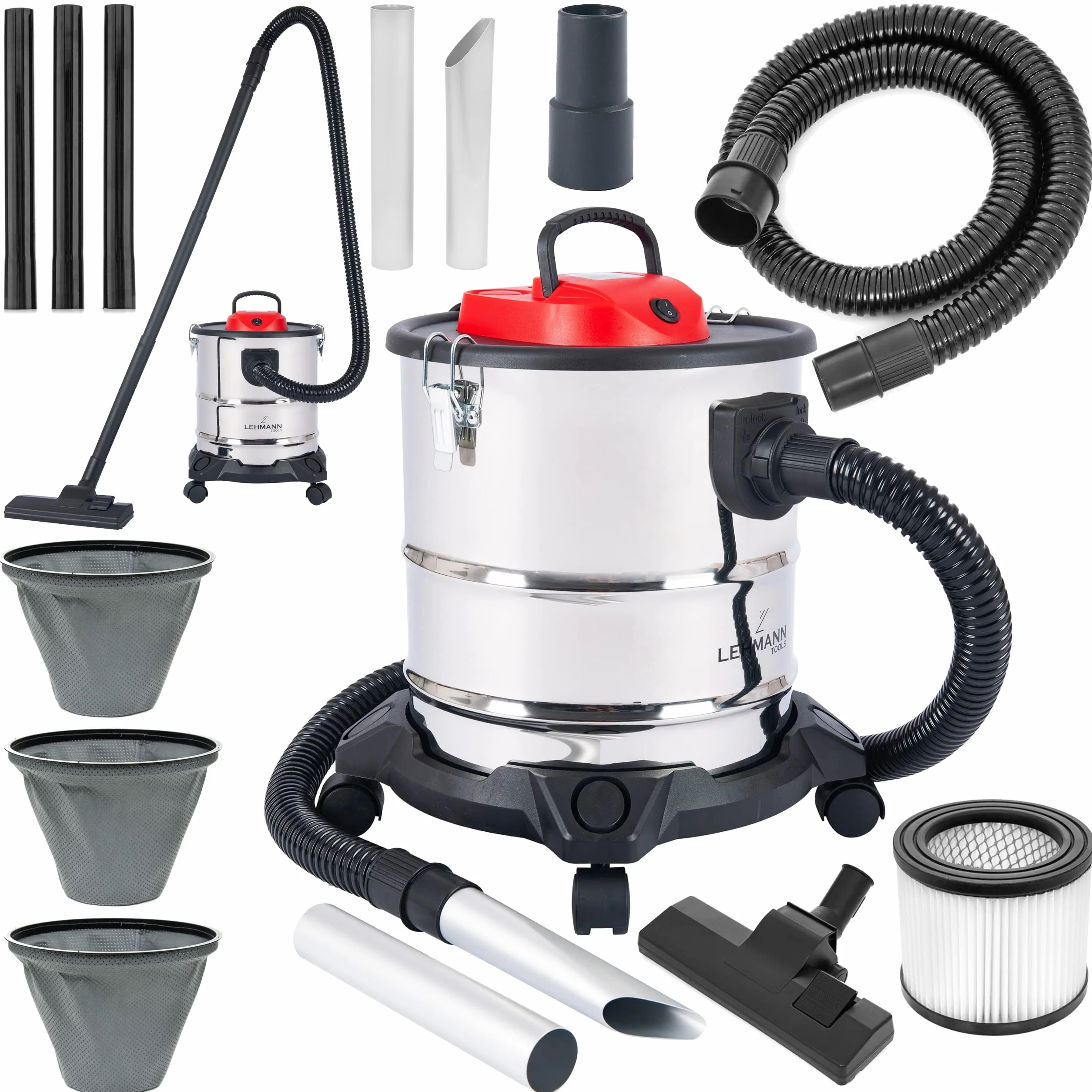 LEHMANN Haddo Aspirateur Industriel 2000W Sec Humide 20L Acier Inoxydable