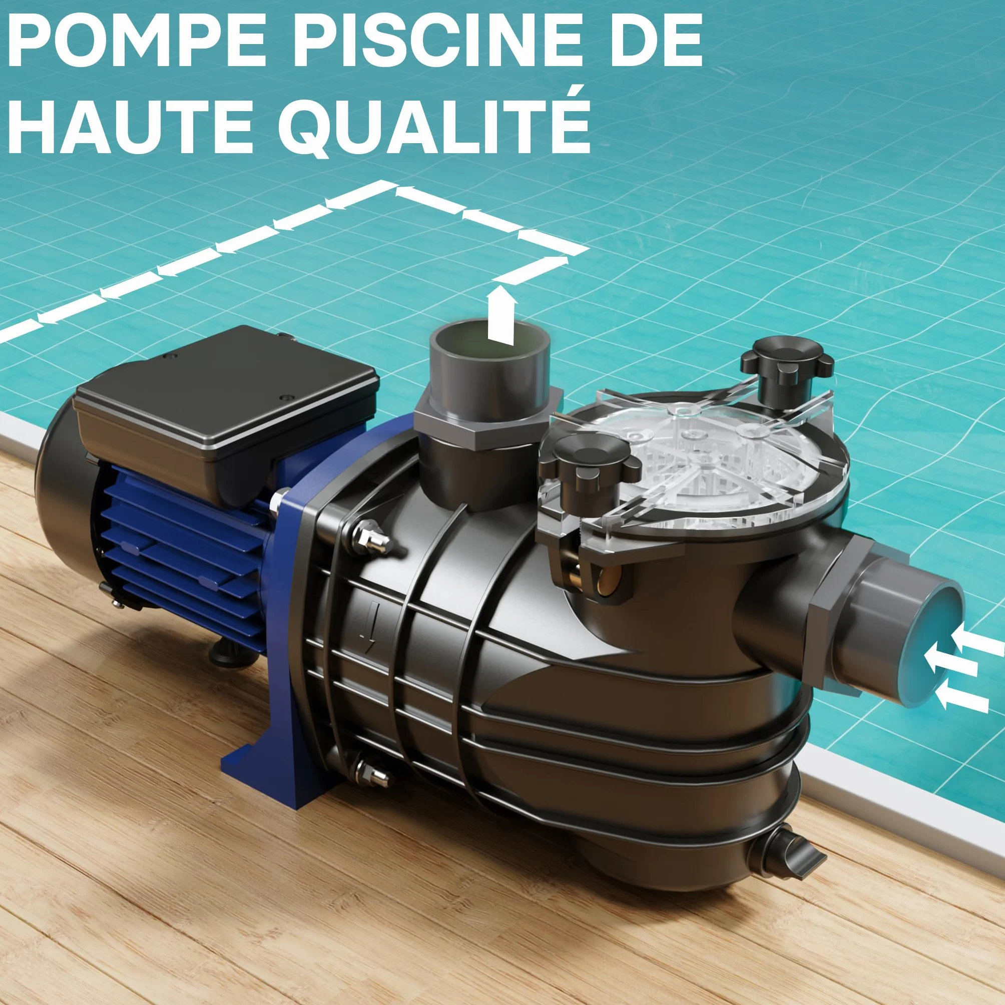 Wiltec Pompe piscine 1100 W – Débit 17700 l/h – Hauteur refoulement 15 m – Filtration Circulation Eau