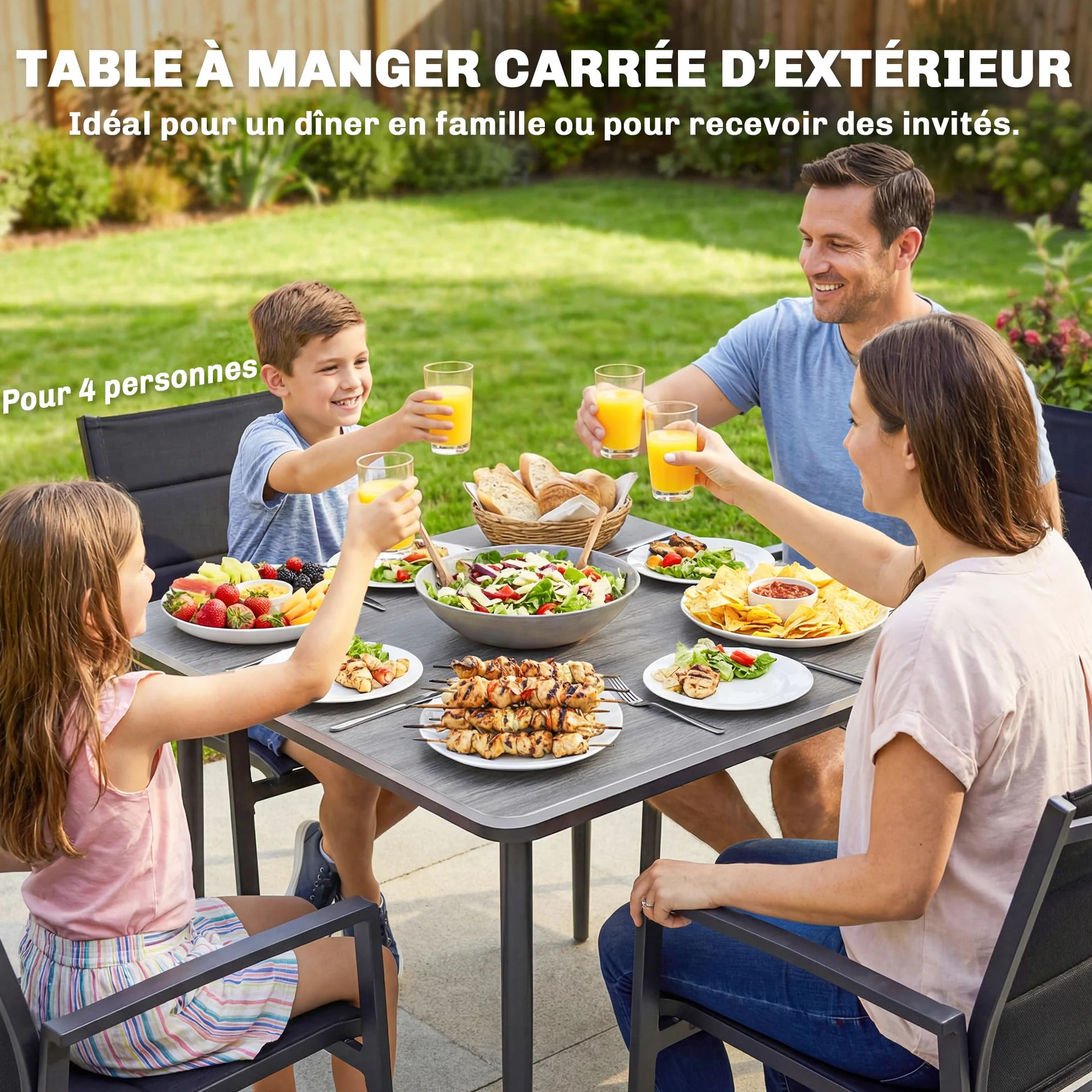 Outsunny Table de Jardin rectangulaire pour 4 Personnes, Table à Manger extérieure avec Trou de Parasol et Pieds en métal, pour Balcon, Porche, terrasse, 85 x 85 x 72,5 cm, Gris
