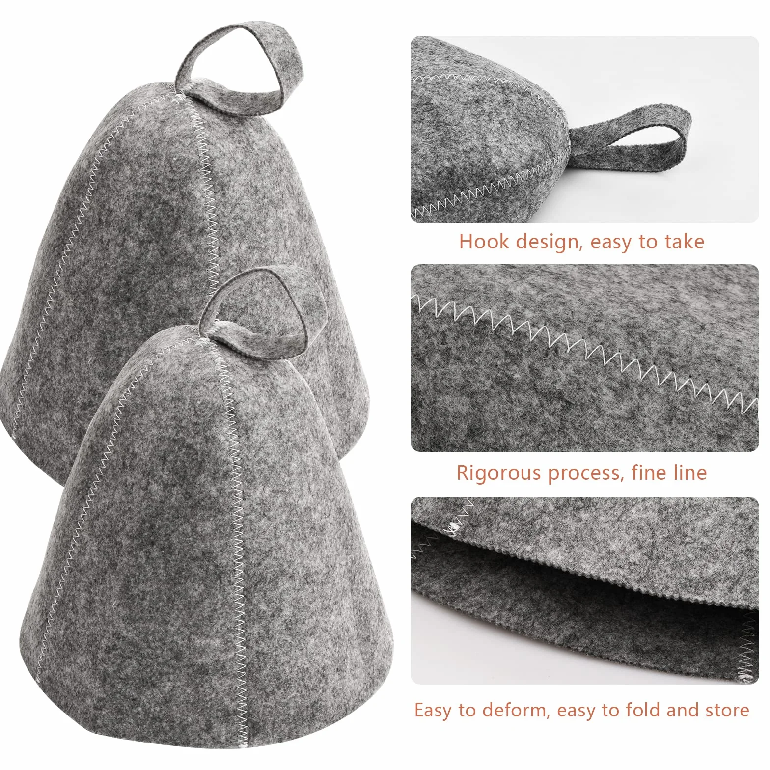 Chapeau Sauna en Feutre 2 Pièces Anti-Chaleur Bonnet de Sauna pour Homme Femme (Gris)