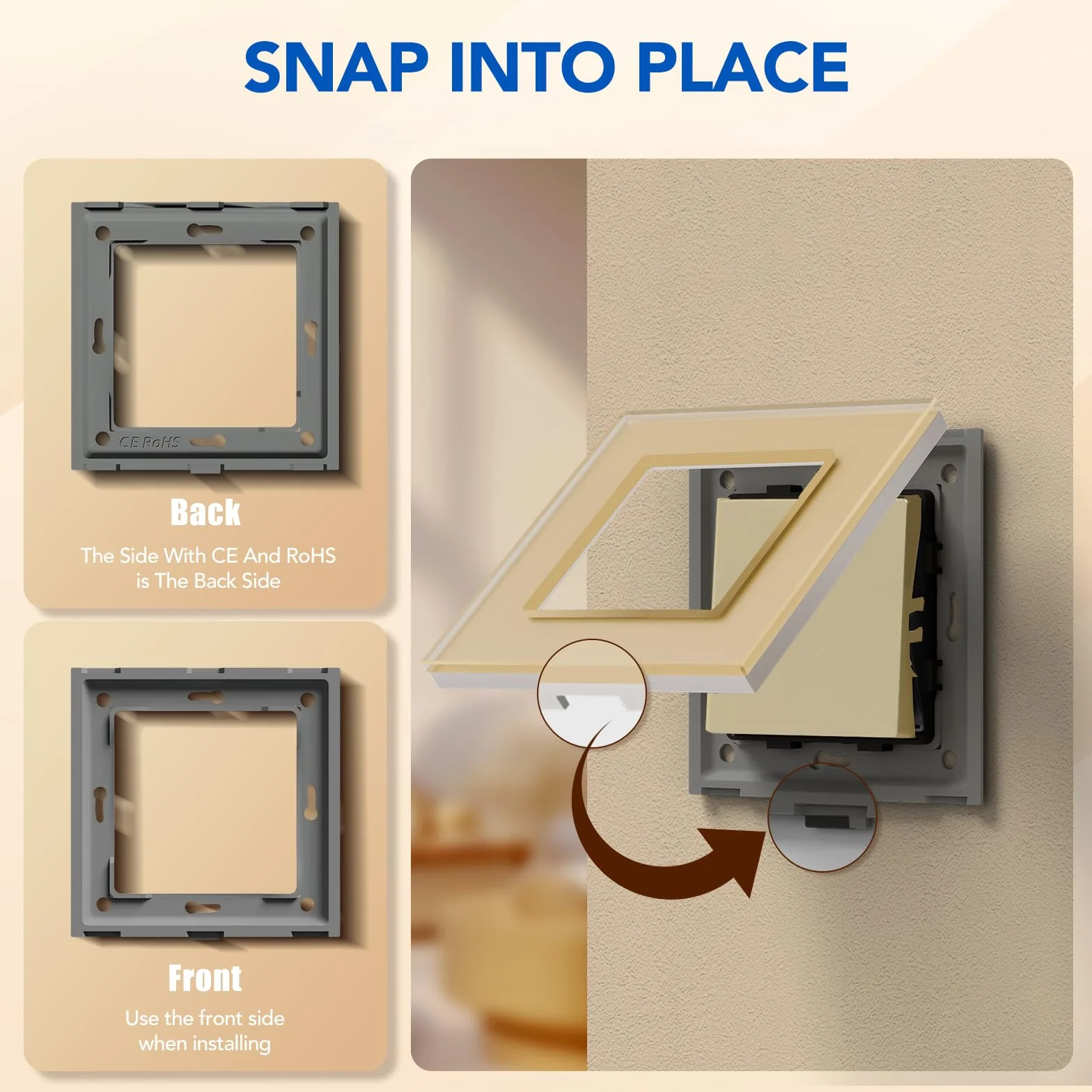 BSEED Interrupteur Mural 1 Gang 1 Voie Or 86x86mm Cadre en Verre