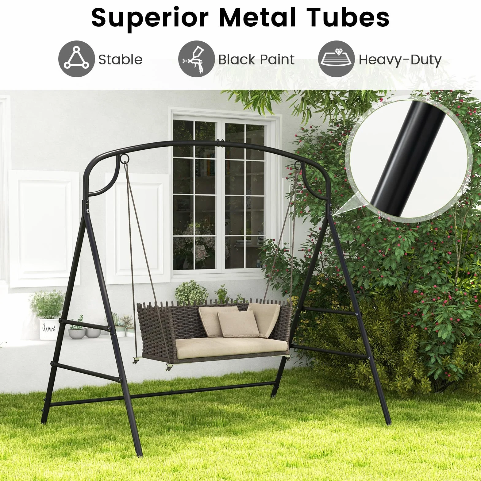 KOMFOTTEU Support de Balançoire en Métal 180 x 133 x 182 cm, Cadre pour Balancelle en Forme de A, Modèle I