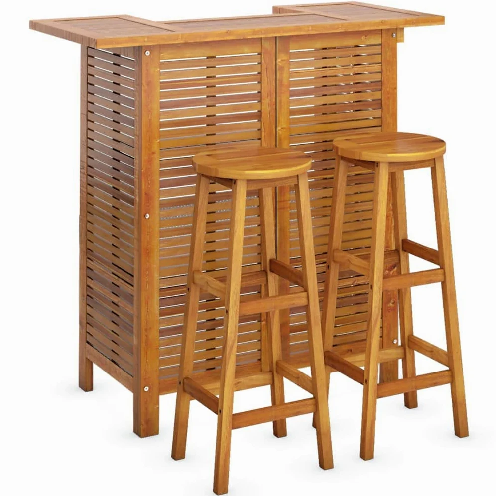 vidaXL Ensemble de Bar de Jardin 3 pcs Mobilier de Patio Table et Tabourets de Bistrot Meubles de Terrasse Extérieur Bois d'Acacia Solide